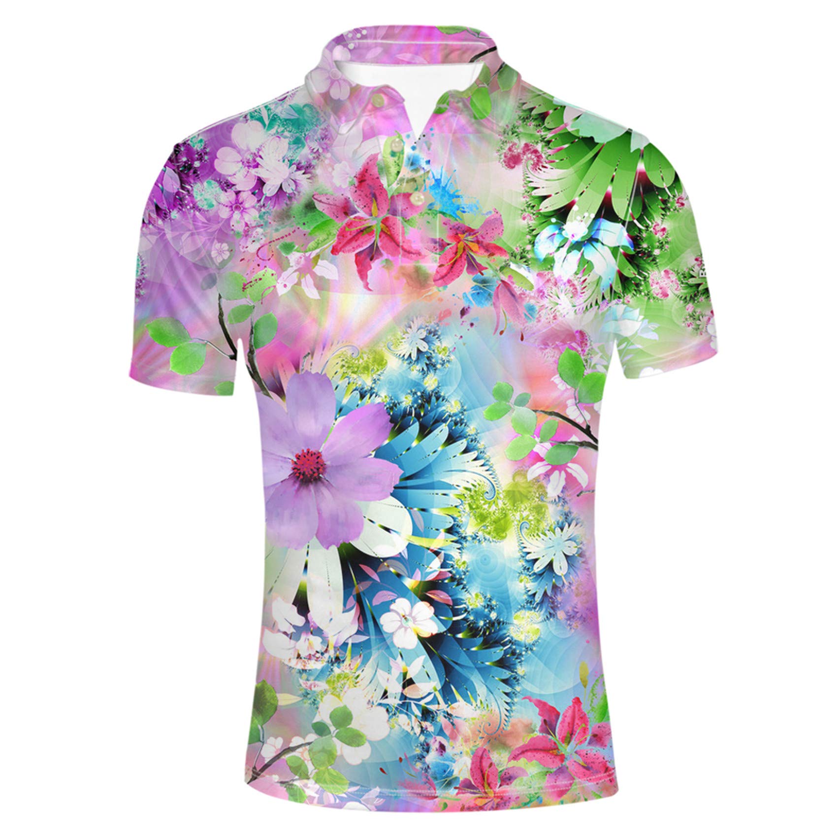 HUGS IDEA Men's Hawaiian Short Sleeve Pique Polo Shirt - Breathable Summer Casual Tee for Beach Vacation & Tropical Parties