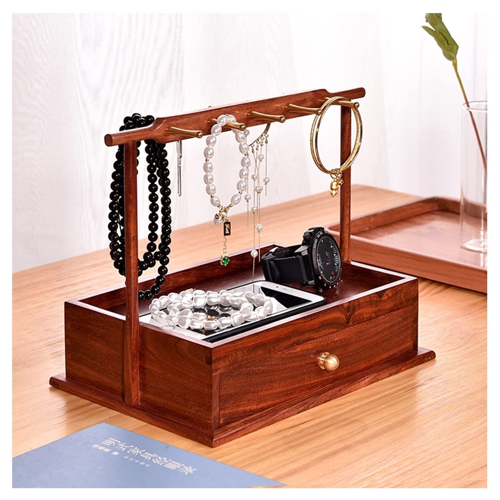Premium Wooden Key Tray & Jewelry Organizer - Multifunctional Entryway Decor for Keys, Watches, Phone & Sundries | Stylish Home Decor for Living Room, Bedroom & Office (Package B)