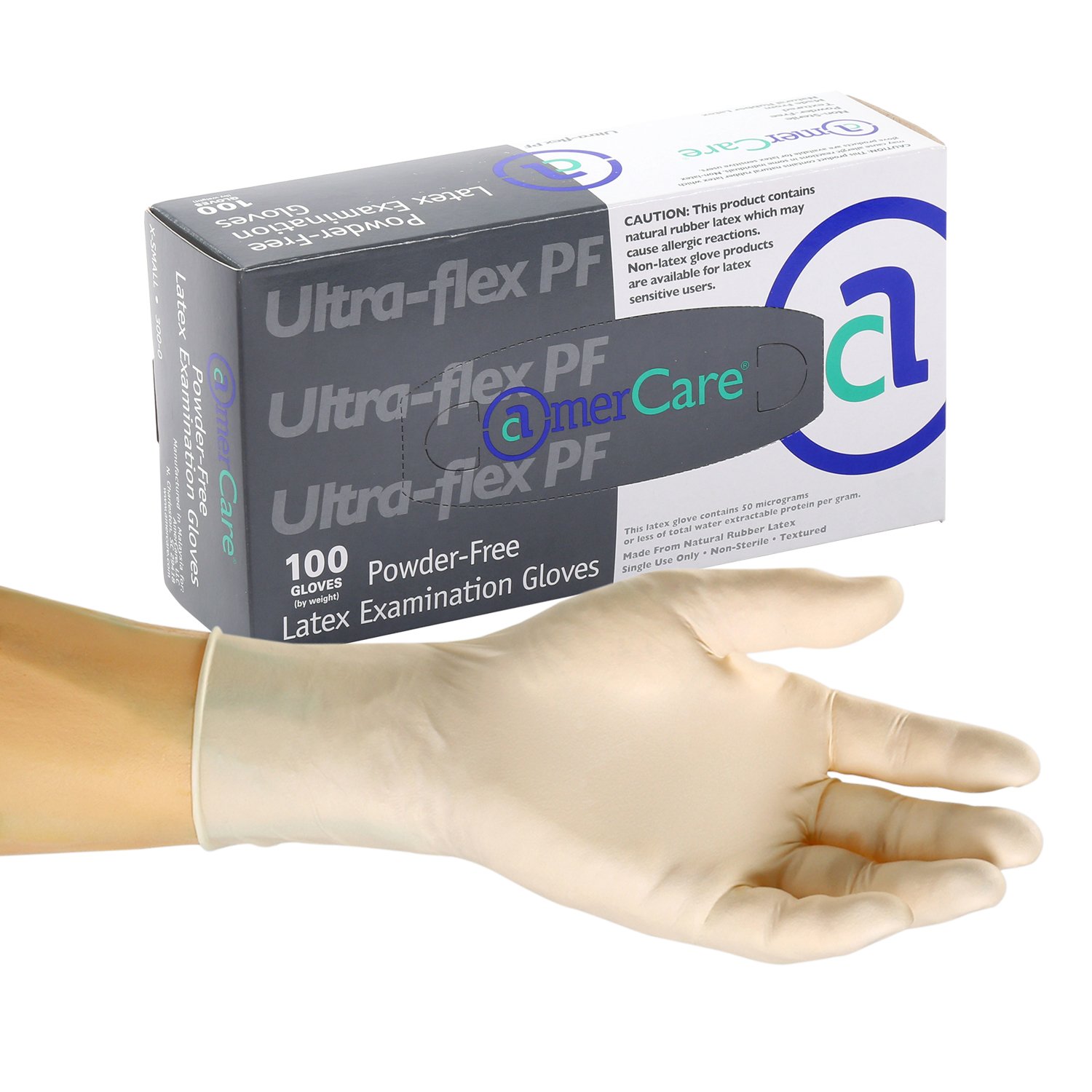 AmerCare Ultra Flex Powder-Free Latex Exam Gloves - 100pcs, Disposable Medical Gloves for Healthcare, Dental, Tattoo & Food Handling - Comfortable & Durable Protection
