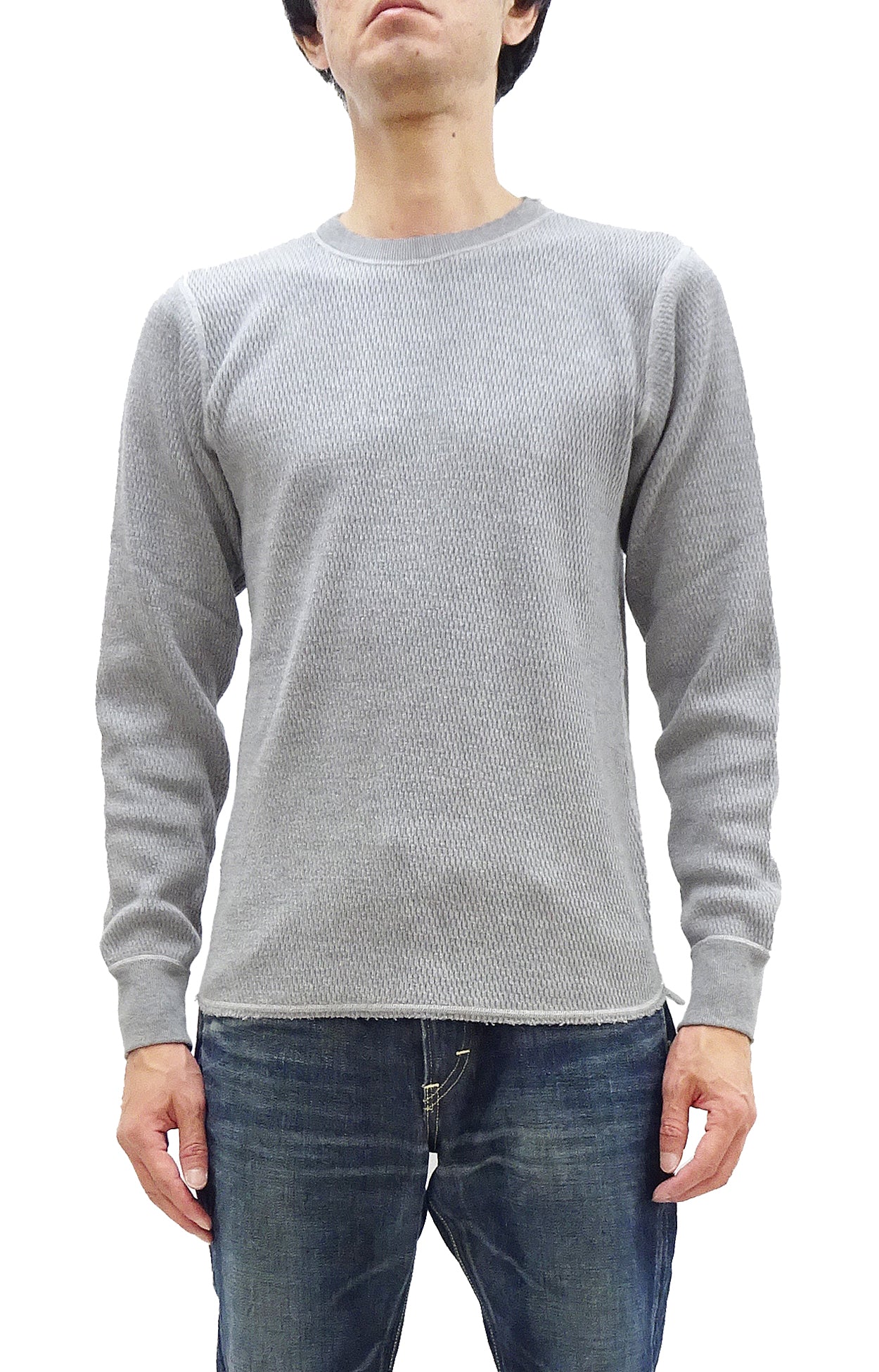 Buzz Rickson Men's Waffle Knit Thermal Long Sleeve T-Shirt - Crew Neck Casual Tee BR63755 in Heather Grey - Perfect for Outdoor Activities & Layering in Cold Weather