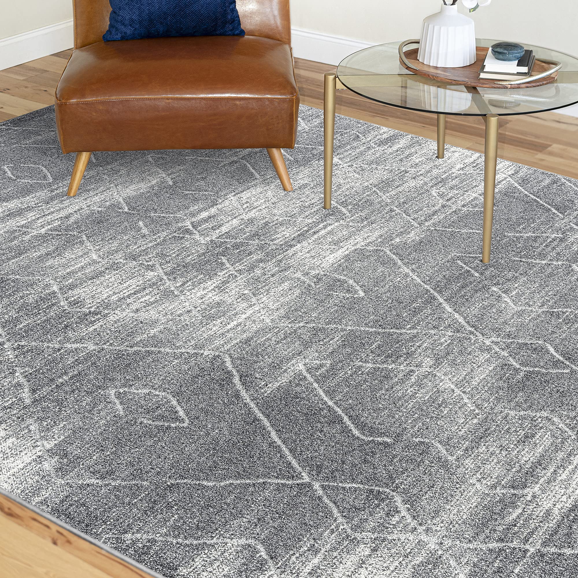 Michael Gray Large 9x12 Area Rug - Modern Geometric Living Room Rug, Dining Room Carpet, Bedroom Floor Mat - Soft Indoor Entryway Runner for Home Decor | Perfect for Contemporary Spaces, Hallways & Cozy Bedrooms