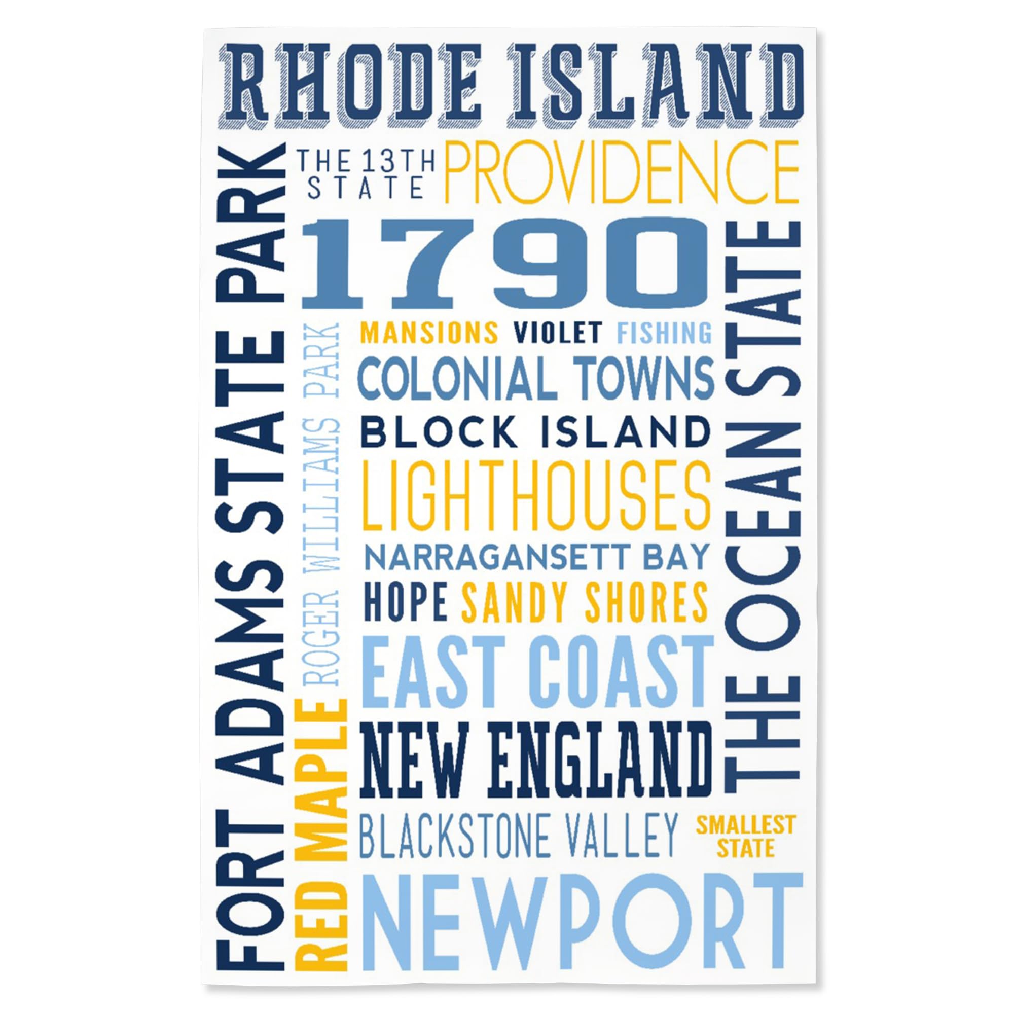 Lantern Press 16x24 Inch Giclee Print - Rhode Island Coastal Typography Art - Wall Decor for Living Room, Bedroom & Office