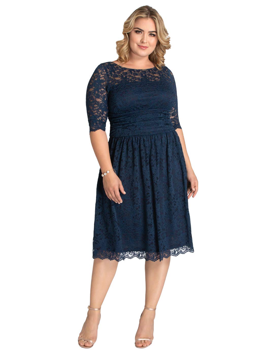 Kiyonna Women's Plus Size Scalloped Luna Lace Dress - Elegant Formal Evening Gown for Weddings, Parties & Special Occasions