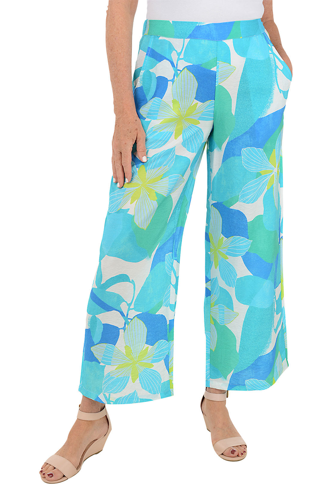 Tropical Floral Vacation Pants for Women - Lightweight Beach Pants, Boho Summer Palazzo Pants with Pockets - Perfect for Beach Vacations, Poolside Lounging & Tropical Getaways
