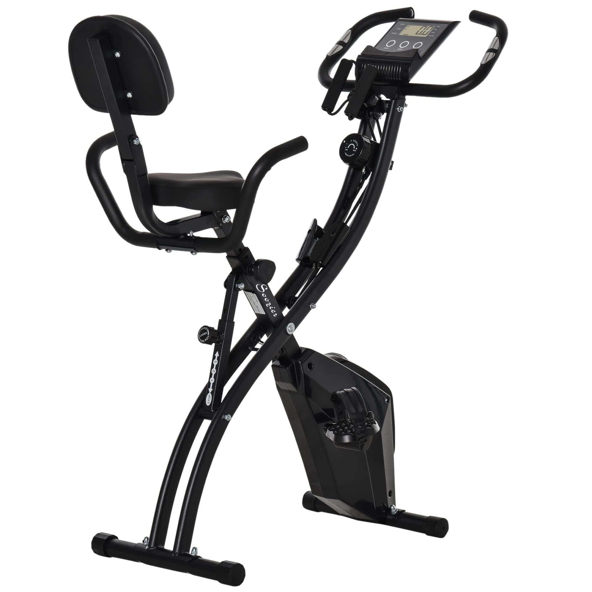 Soozier 2 in 1 Upright & Recumbent Exercise Bike with Arm Resistance Bands - Home Gym Equipment for Cardio Workout & Full Body Training