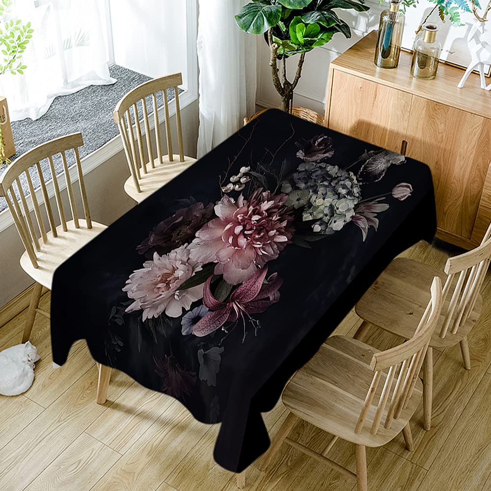 Elegant Baroque Tablecloth with Peonies, Tulips, Lilies & Hydrangeas - 52x70 Inch Polyester Rectangular Table Cover for Indoor, Outdoor, Home, Party & Picnic Decor | Perfect for Dining, Tea Parties, Wedding Receptions & Garden Events