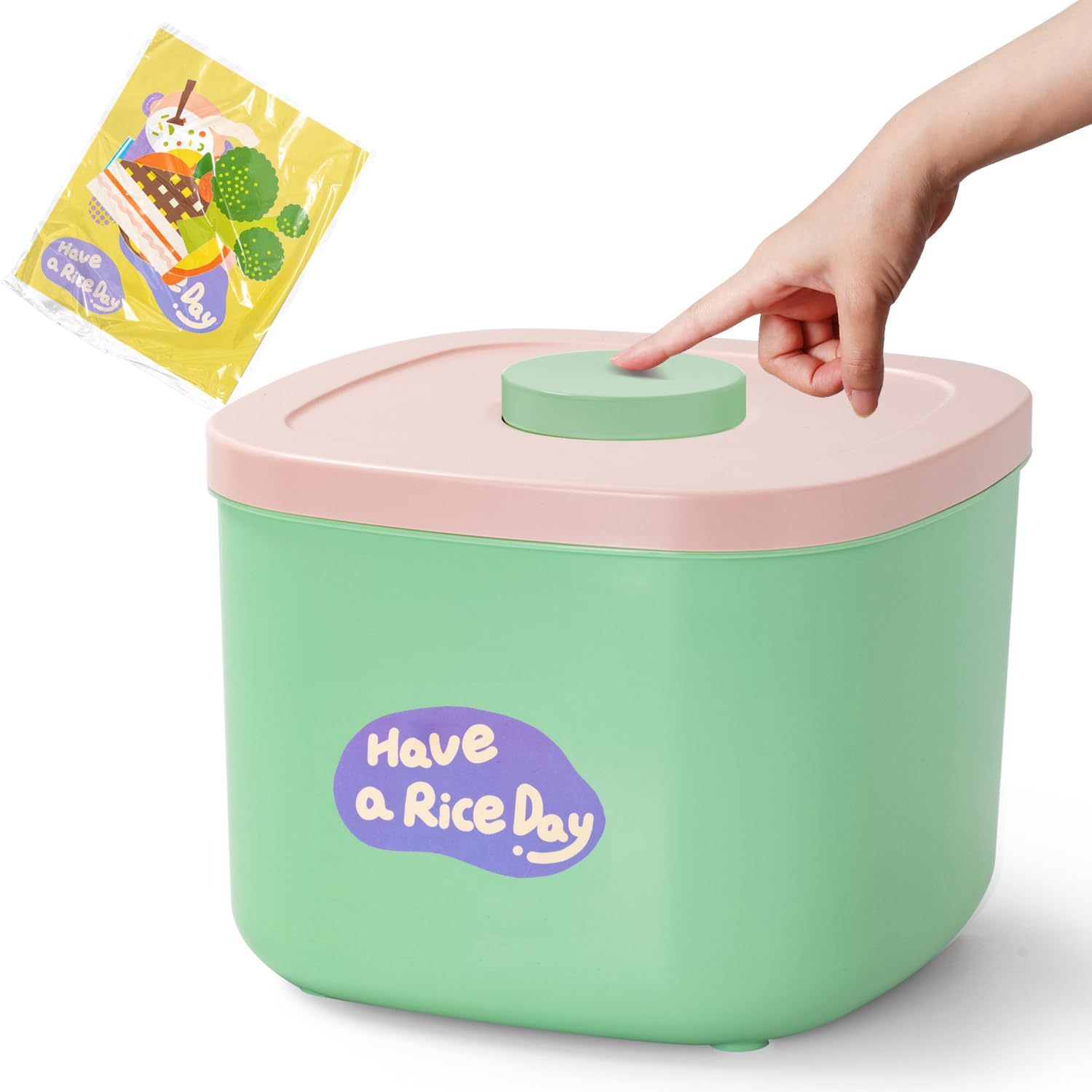 10 Lbs Cereal Dispenser with Measuring Cup - Airtight Food Storage Container for Rice, Grains & Dry Goods - Kitchen Pantry Organization Bin in Pink & Green - Perfect for Breakfast Cereal, Snacks & Bulk Food Storage