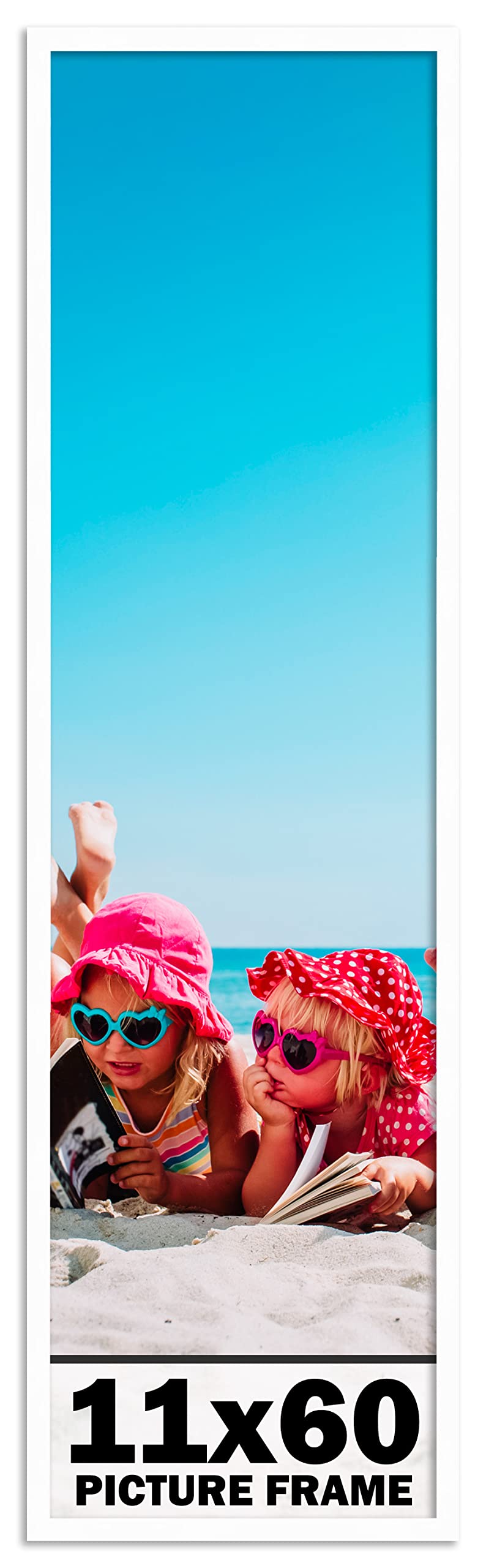 11x60 Inches White Wood Picture Frame - Perfect for Displaying Artwork, Photos, and Posters in Living Rooms, Bedrooms, or Offices