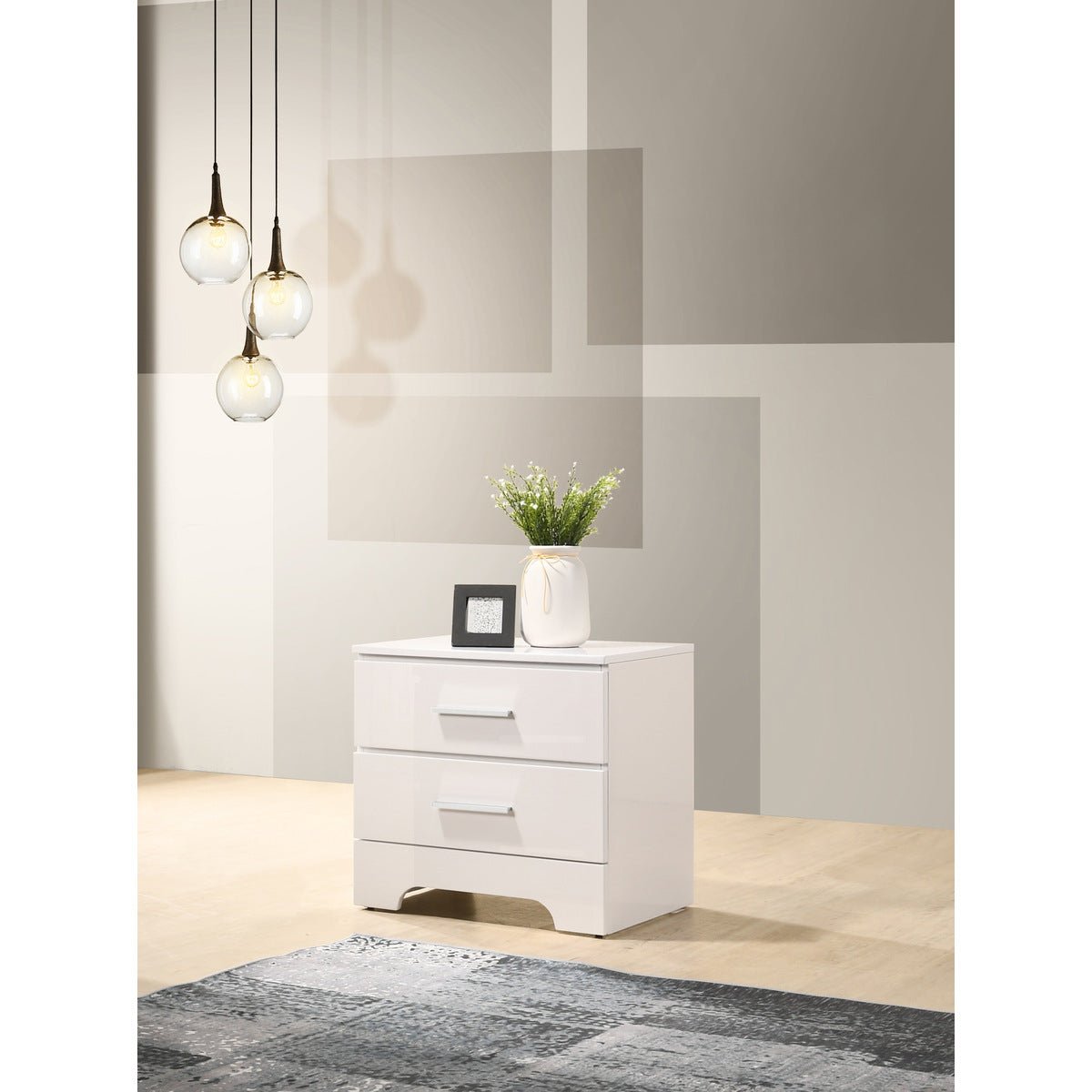 Carmen White Lacquer Nightstand - Modern Bedside Table with Drawer for Bedroom, Living Room & Guest Room - Stylish Storage Furniture for Home Decor