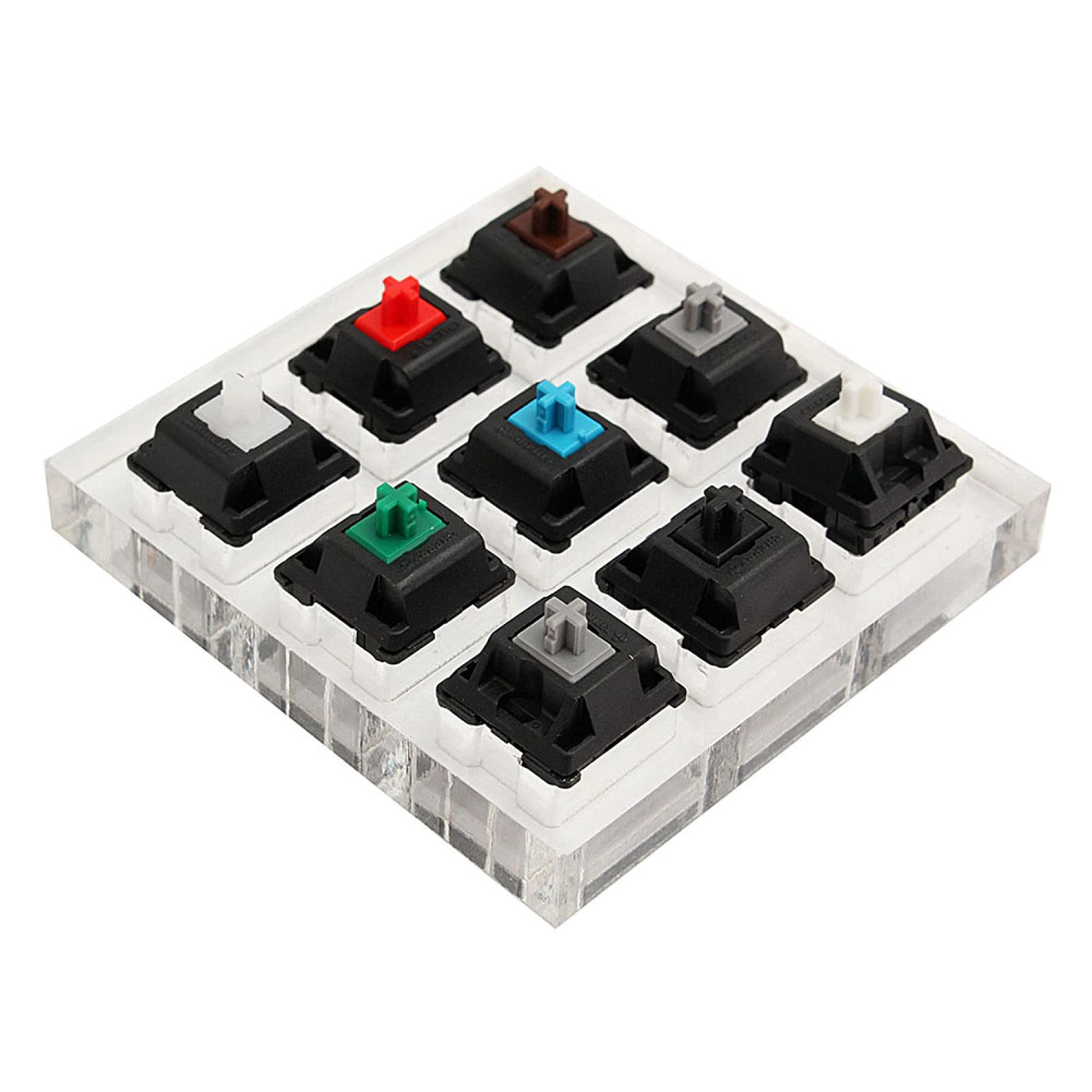 HEVIRGO 9-Key Acrylic Keyboard Tester - Clear Plastic Keycap Sampler for Cherry MX Switches (ES Compatible) | Perfect for Mechanical Keyboard Enthusiasts & DIY Custom Builds