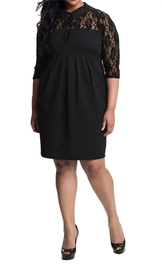 Angel & Lily Plus Size Empire Shift Lace Yoke Dress 1X-10X (Size 16-52) - Elegant Flowy Midi Dress for Women, Perfect for Weddings, Parties & Special Occasions