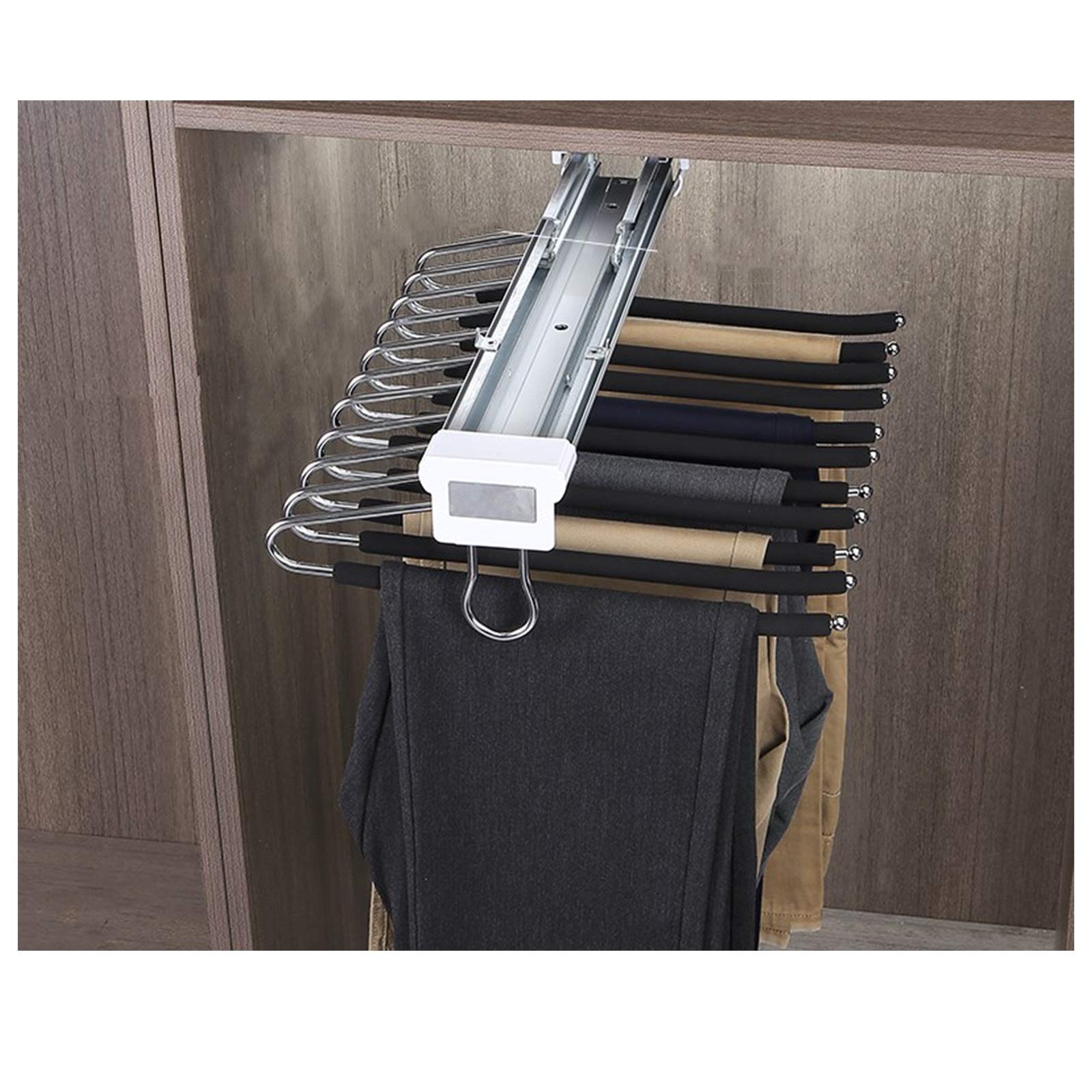 Premium Space-Saving Luxury Pants Hangers - Top Loading Single Row Telescopic Trousers Rack for Closet Organization | Perfect for Home, Office & Travel Wardrobe Storage | Multi-Functional Pull-Out Design for Pants, Skirts & Ties