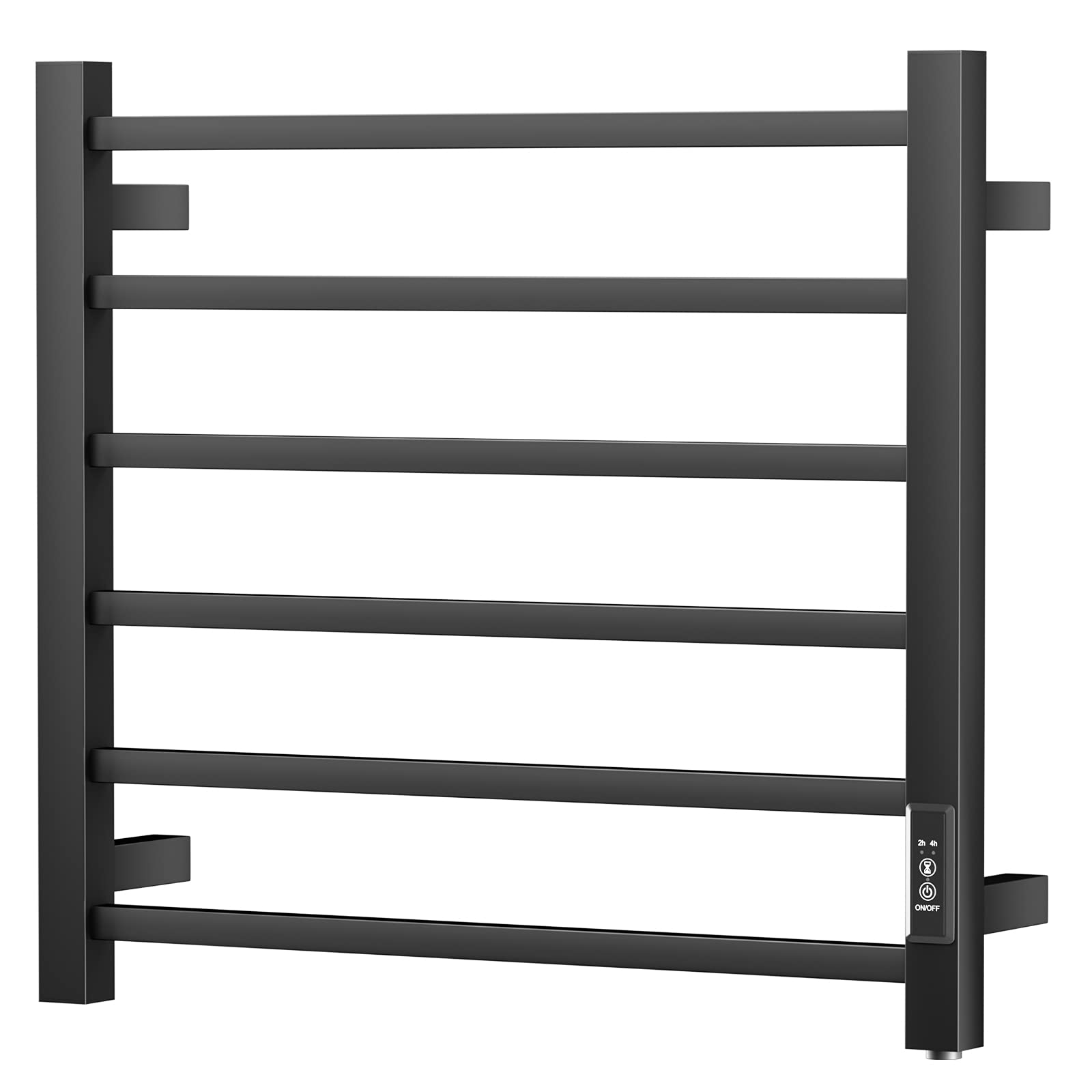 DAILYLIFE Stainless Steel Wall Mounted Towel Warmer & Heated Drying Rack - 6 Bar Black Square for Bathroom, Spa, Gym & Luxury Home Use