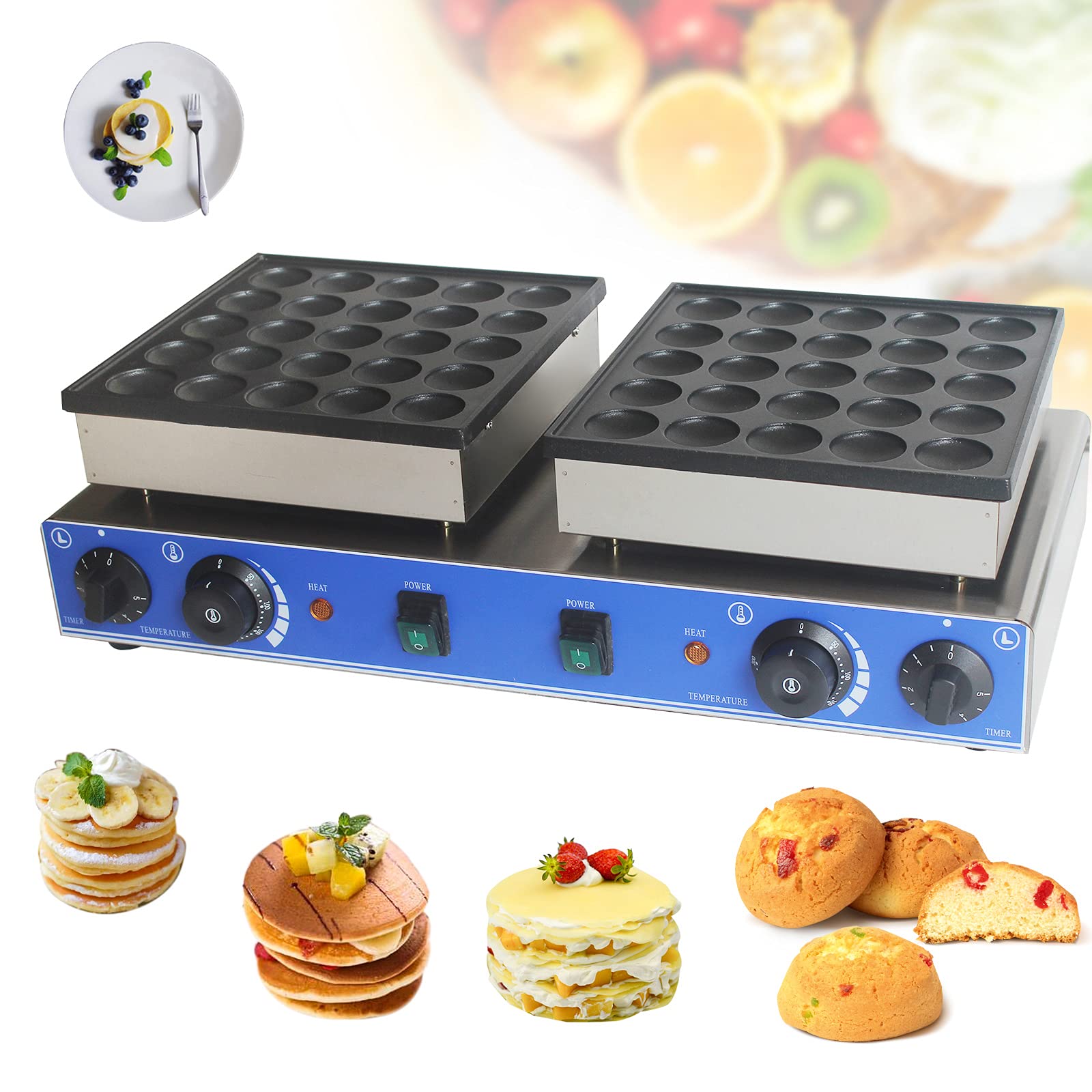 50Pcs Commercial Mini Dutch Pancake Maker Pan - 1.6KW Electric Non-Stick Waffle Machine with Double Switch for Bakery, Home Kitchen, Restaurant & Snack Bar - Perfect for Breakfast, Brunch, Desserts and Party Snacks