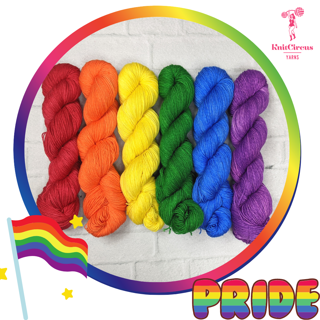 Knitcircus Yarns Pride Pack Skein Bundle - Hand-Dyed Classic Pride Flag Yarn in Various Bases & Sizes | Perfect for Knitting & Crochet Pride-Themed Projects