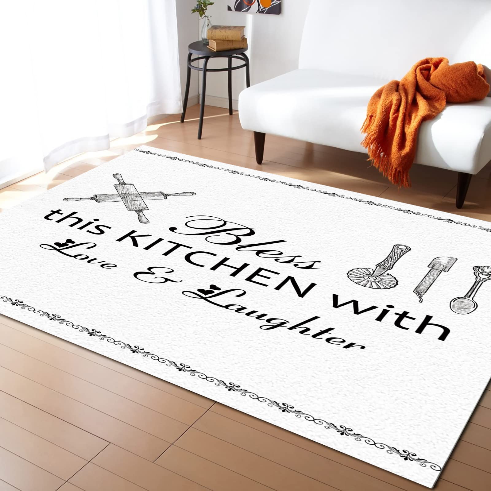 5' x 7' Non-Slip Kitchen Runner Rug - Modern Black and White Striped Washable Floor Mat for Bedroom, Bathroom, Living & Dining Room | Perfect for High-Traffic Areas, Cooking Spaces & Home Decor