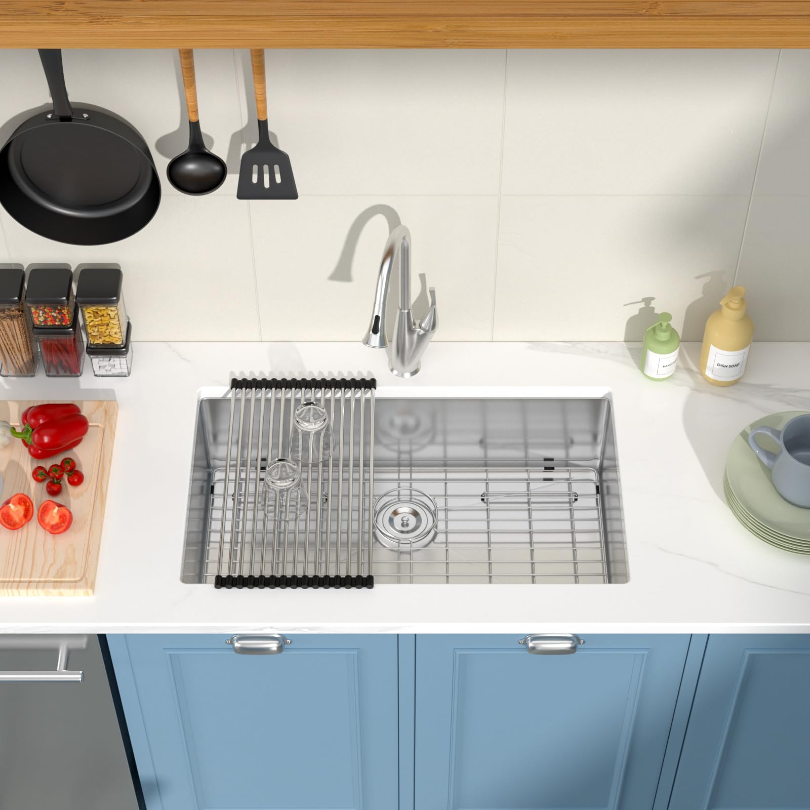 32x19 Inch Undermount Kitchen Sink - GhomeG 32 Inch Deep Single Bowl Stainless Steel Sink, 16 Gauge Under Counter Sink Basin with R10 Round Corners for Modern Kitchen Remodeling & Dishwashing