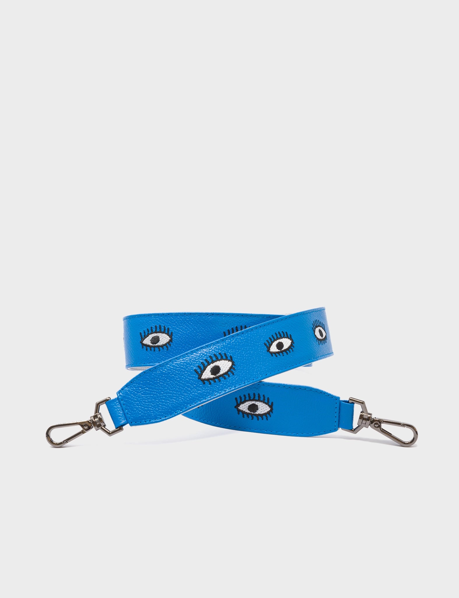 Detachable Ibiza Blue Leather Shoulder Strap with All Over Eyes Embroidery - Perfect for Handbags, Totes & Crossbody Bags Fashion Accessory