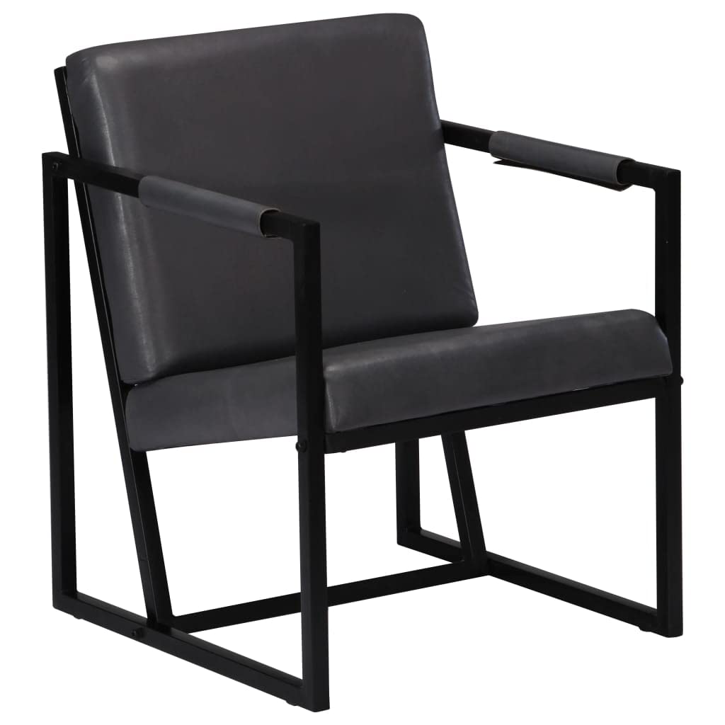Luxury Gray Real Leather Recliner Armchair - Comfortable Lounge Chair for Living Room, Bedroom & Study - Retro Style Accent Chair for Relaxing & Reading - Perfect for Home Office, Vanity Area & Cozy Corners