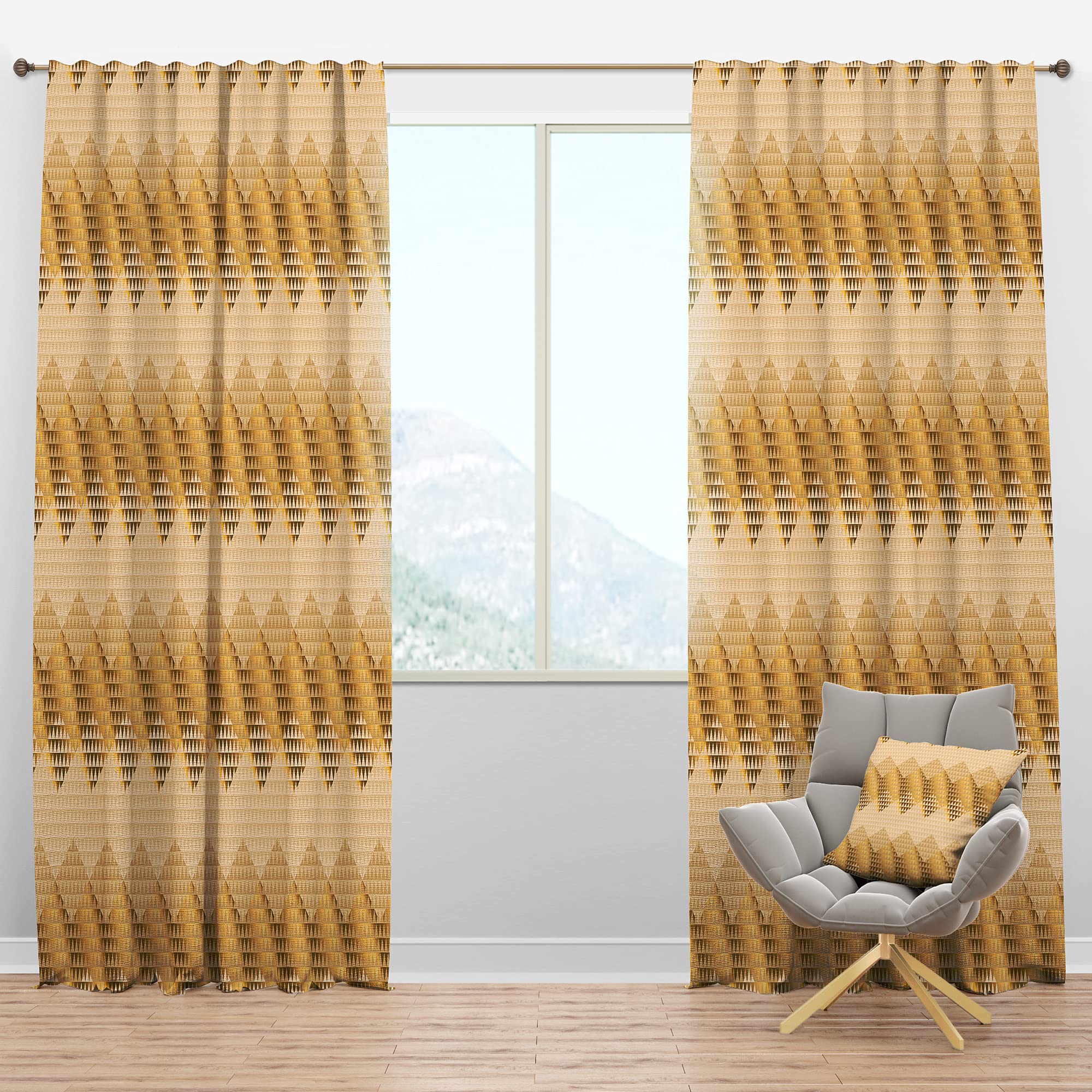 DesignQ Blackout Curtains 'Golden Triangular Waves' - Thermal Insulated Single Panel (52x95 inches) for Bedroom & Living Room - Noise Reducing & Energy Saving Window Drapes for Better Sleep & Home Decor