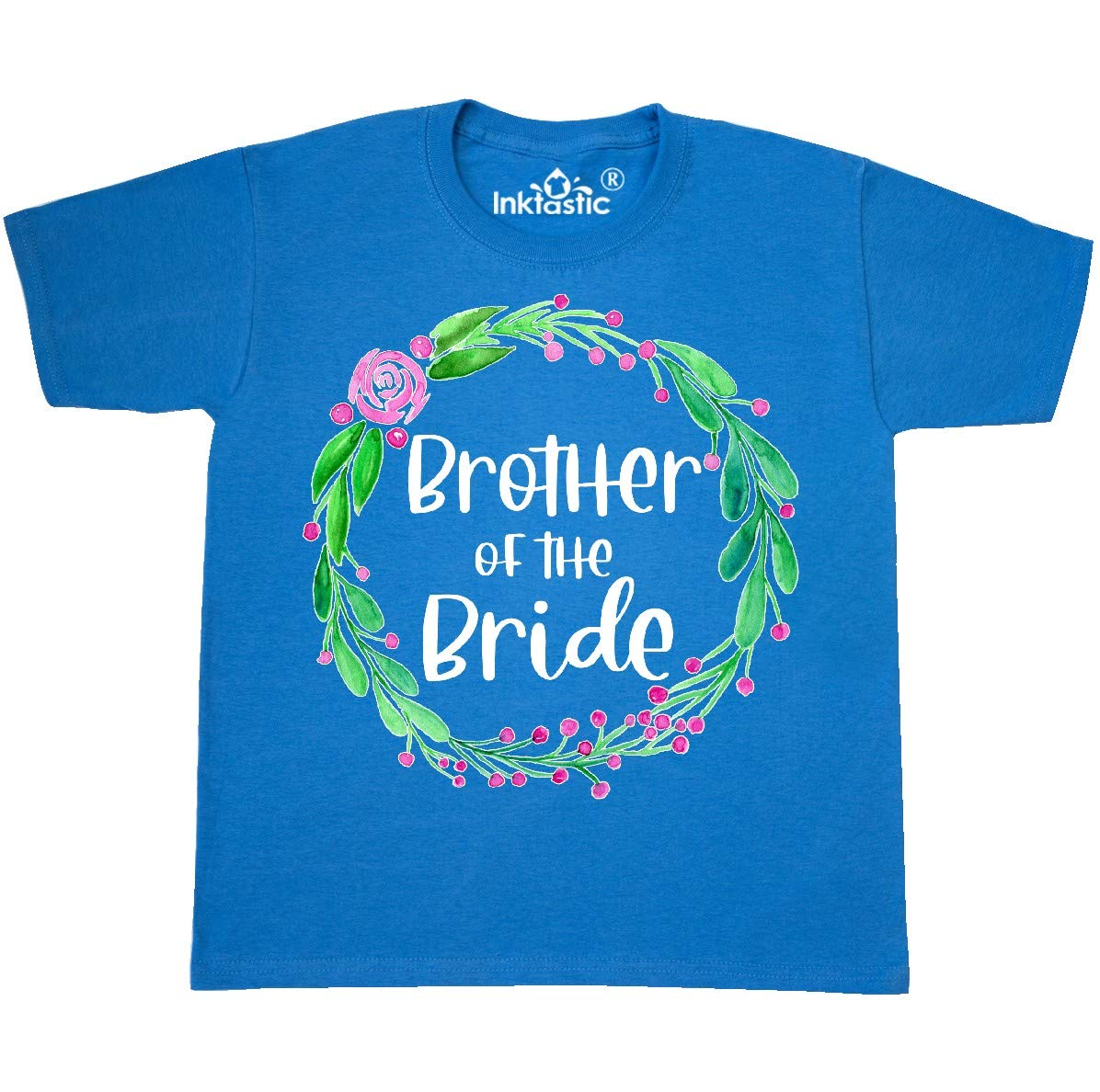 Inktastic Brother of The Bride Rose Wreath Youth T-Shirt - Comfortable & Stylish Wedding Party Apparel for Kids & Teens - Perfect for Bridal Party, Rehearsal Dinners & Family Photos