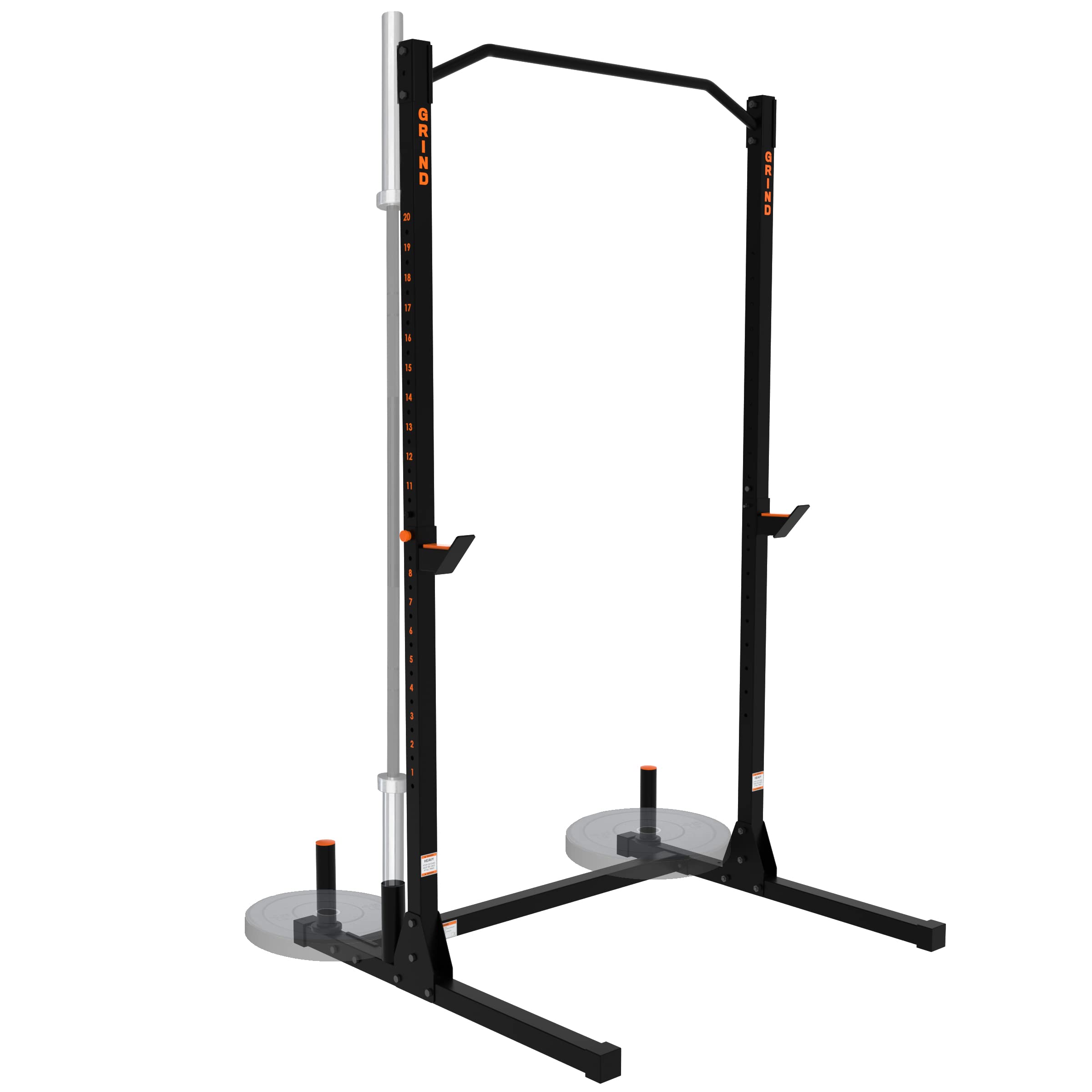 GRIND FITNESS Alpha1000 Squat Stand - Heavy Duty 2x2 Steel Power Rack with Pull Up Bar, Barbell Holder & Weight Plate Storage (1000 lbs Capacity) for Home Gym & Strength Training