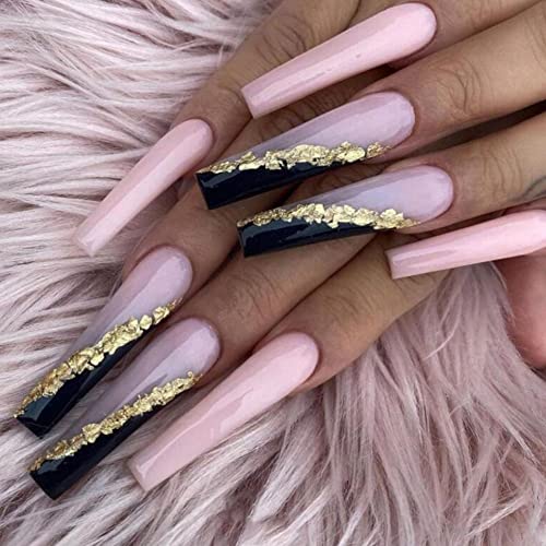 24pcs Long Press On False Nails with Glue - Ballet Coffin Shape Fake Nails for Manicure, Nail Art Tips & Decoration - Perfect for Parties, Weddings & Daily Wear
