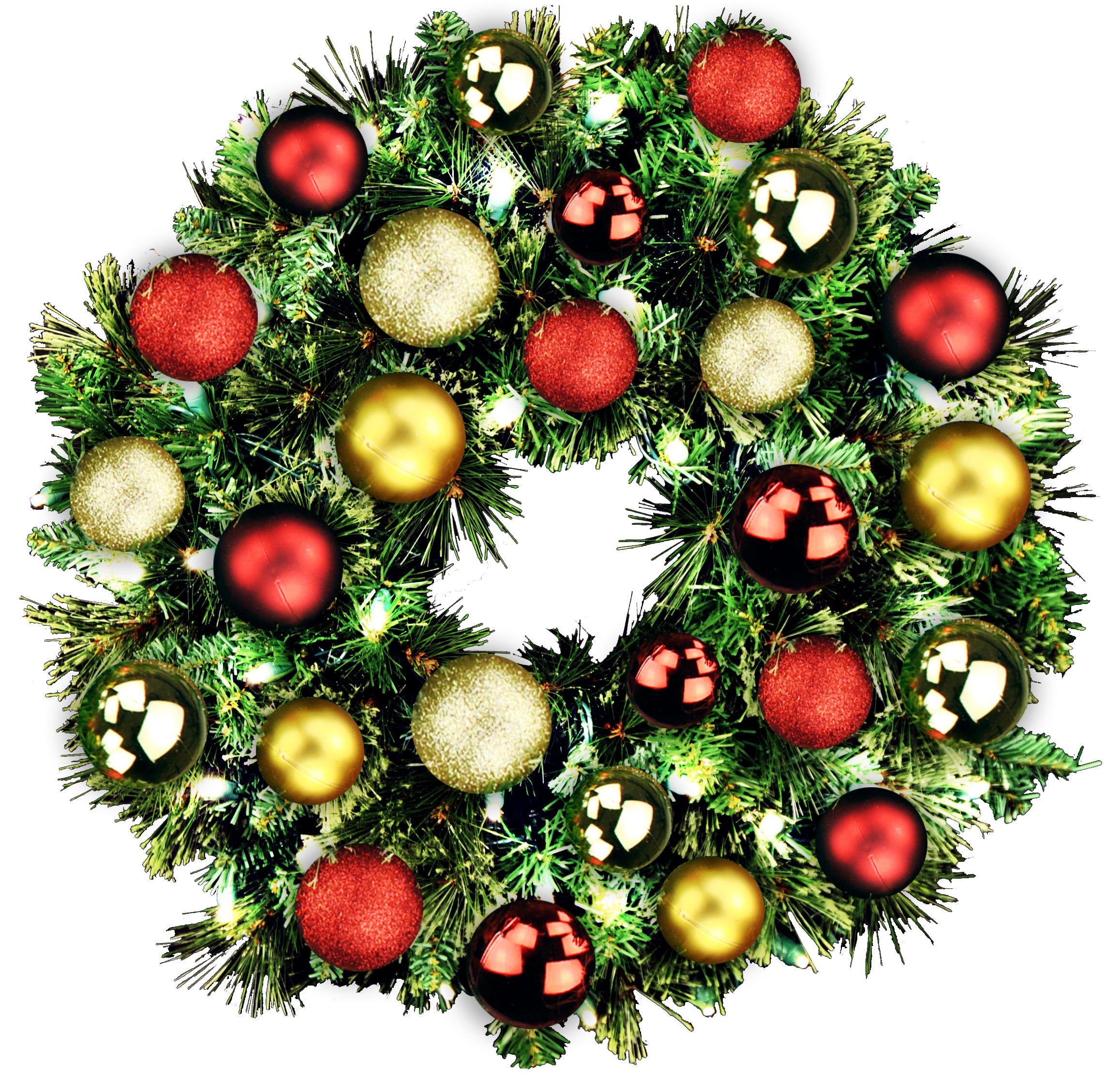 2' Blended Pine Wreath with Traditional Ornaments - Pre-Lit Warm White LED Christmas Decor for Door, Wall, and Holiday Home Decoration