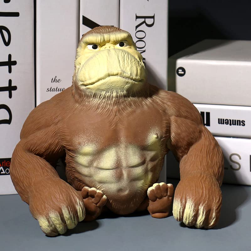 Gorilla Squishy Toy for Adults - Stress Relief & Anxiety Relief - Soft Squeeze Monkey Toy for Office, Home & Travel - Brown Medium Size - Novelty Gift & Fun Desk Accessory