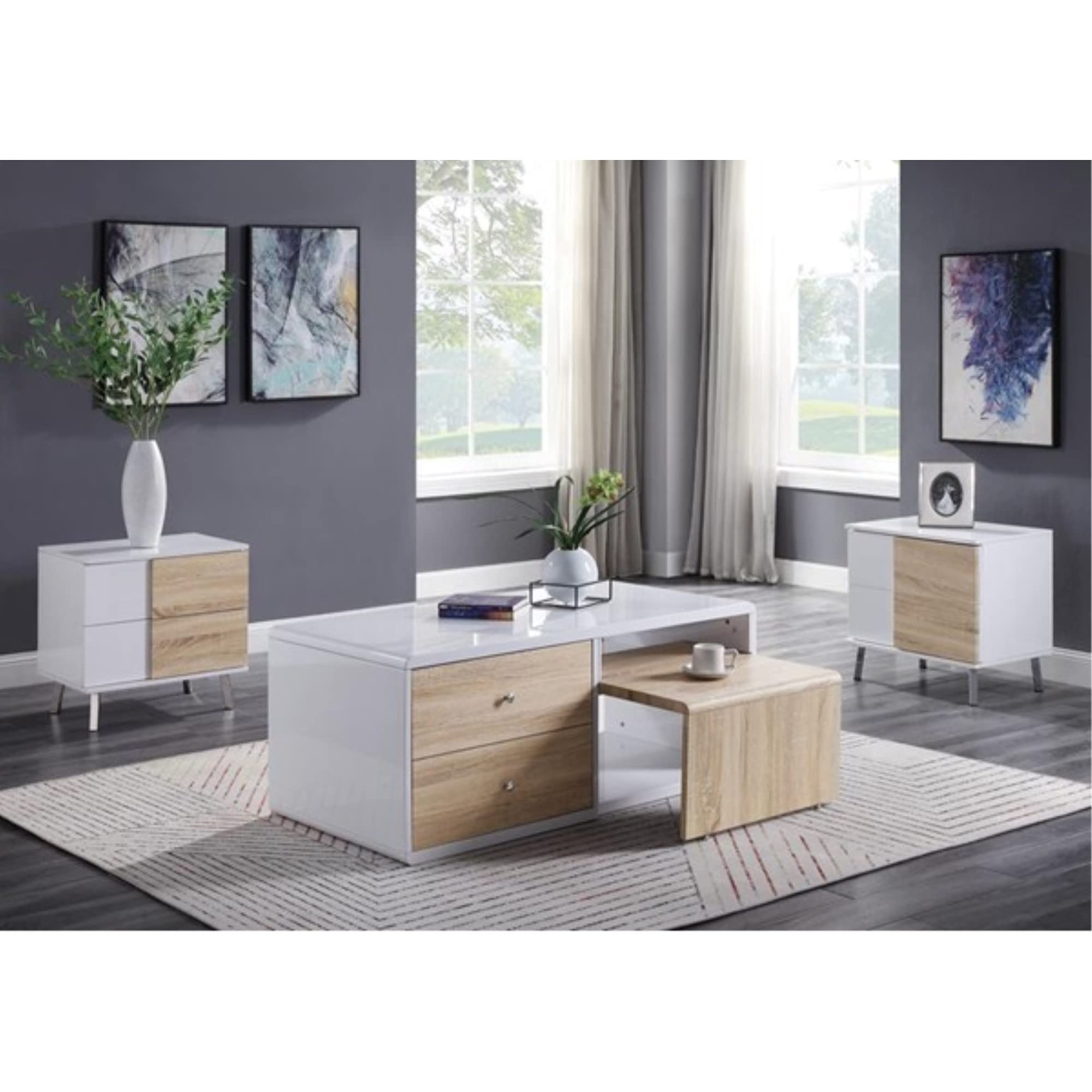 Modern White High Gloss End Table - Small Nightstand for Bedroom, Living Room & Office - Compact Side Table with Sleek Finish for Home Decor