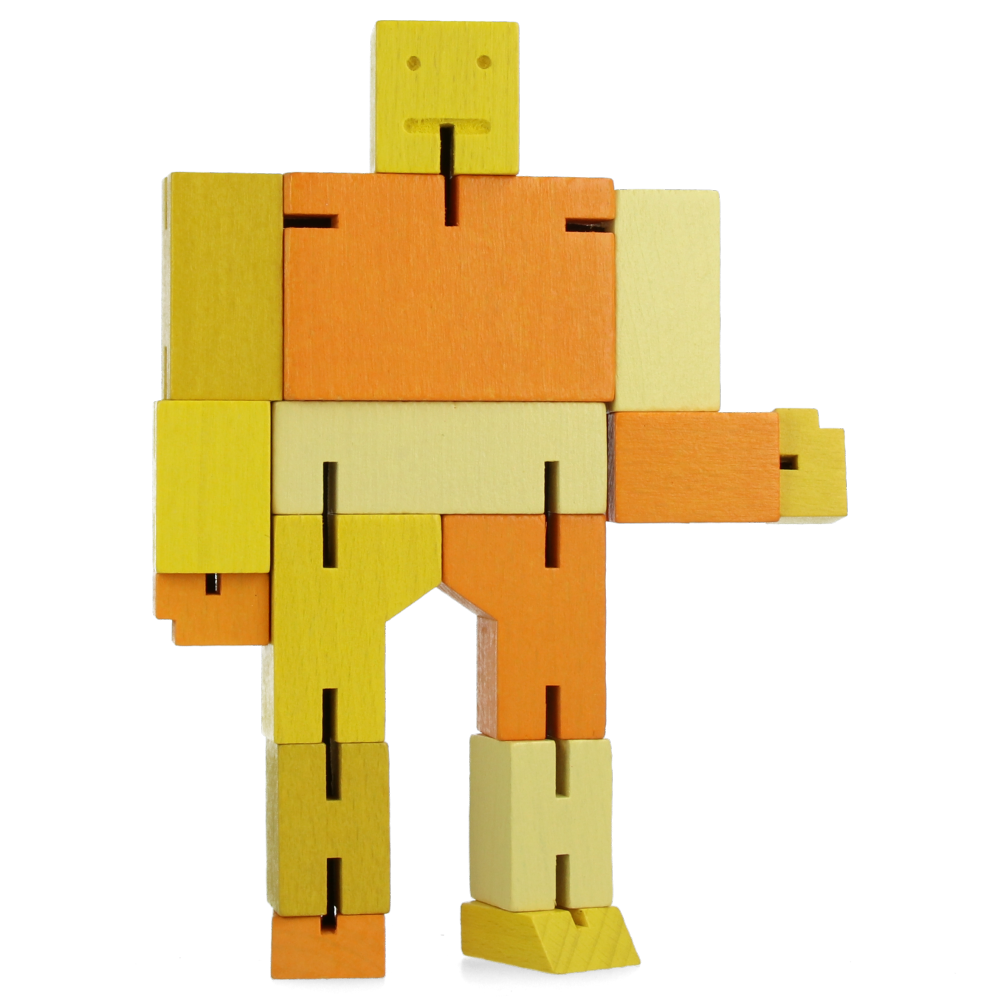 Small Yellow Cubebot - Wooden Puzzle Toy for Kids & Adults | Perfect for Stress Relief, Office Decor & STEM Learning