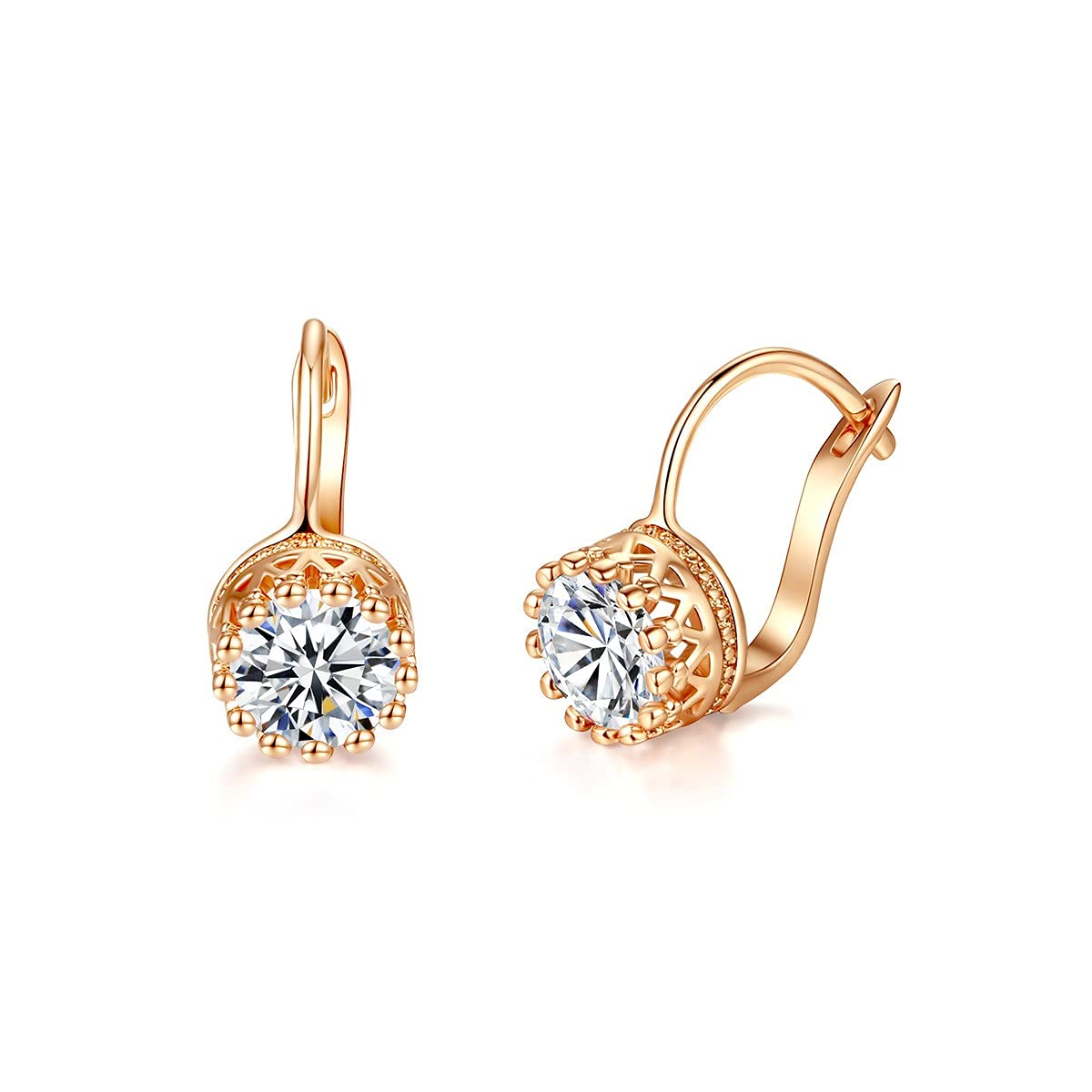 TEEMI Rose Gold Plated Huggie Hoop Earrings for Women & Girls - Small Tiny Round Cubic Zirconia Stud Earrings - Perfect Gift for Birthday, Anniversary & Everyday Wear (Holo Jewelry)