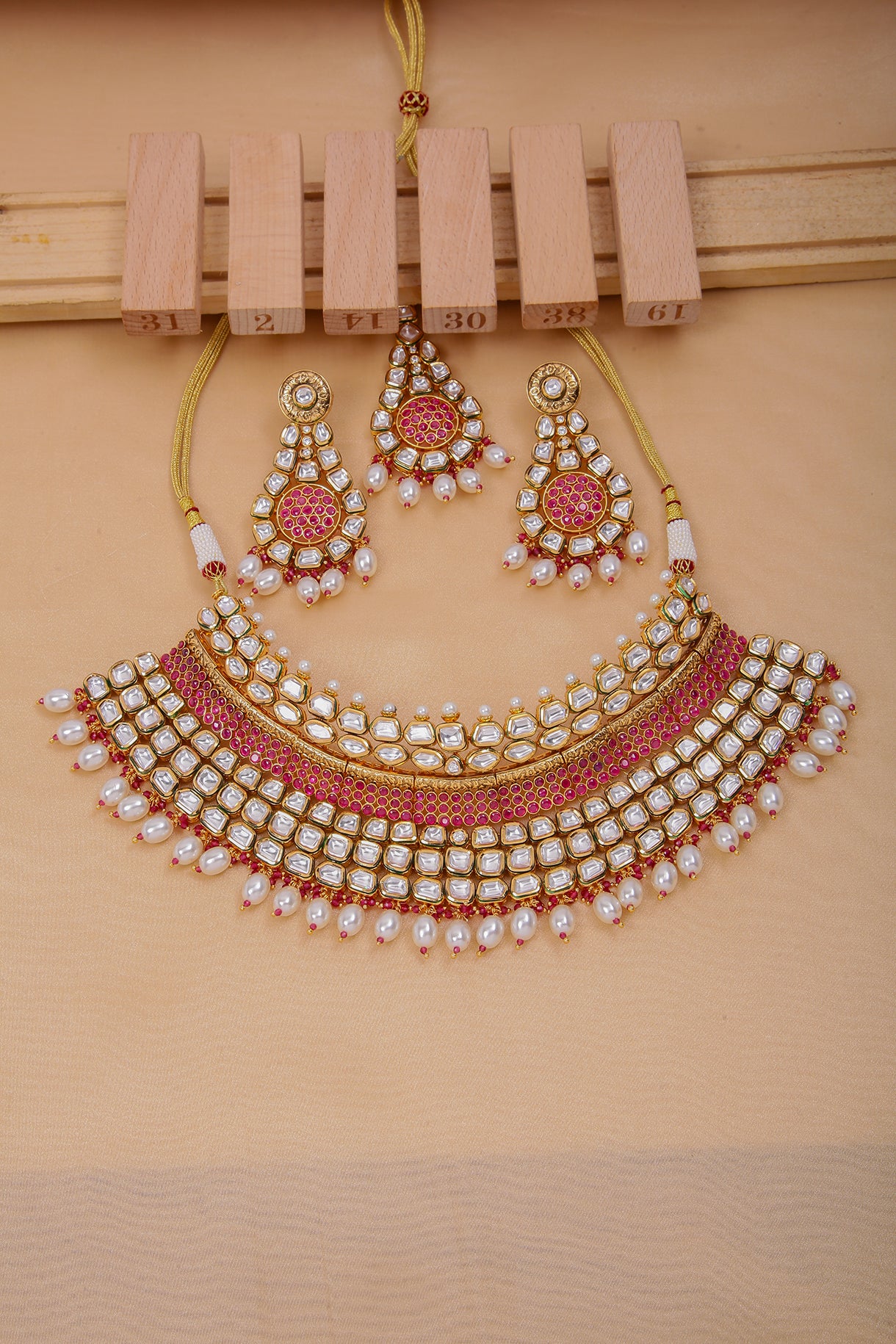 Bridal Gold Plated Royal Kundan Ruby Beaded Necklace & Earrings Set (D1163) | Indian Wedding Jewelry for Brides, Mehendi & Engagement Ceremonies