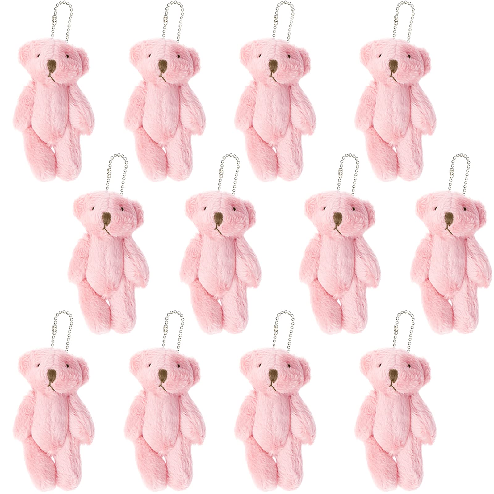 12Pcs Mini Jointed Teddy Bear Plush Toys - 6cm Small Pink Soft Stuffed Bears for Birthday Cake Decor, Wedding Party Favors, Christmas Stocking Stuffers & DIY Craft Accessories | Perfect for Baby Showers, Gift Bags, and Home Decor
