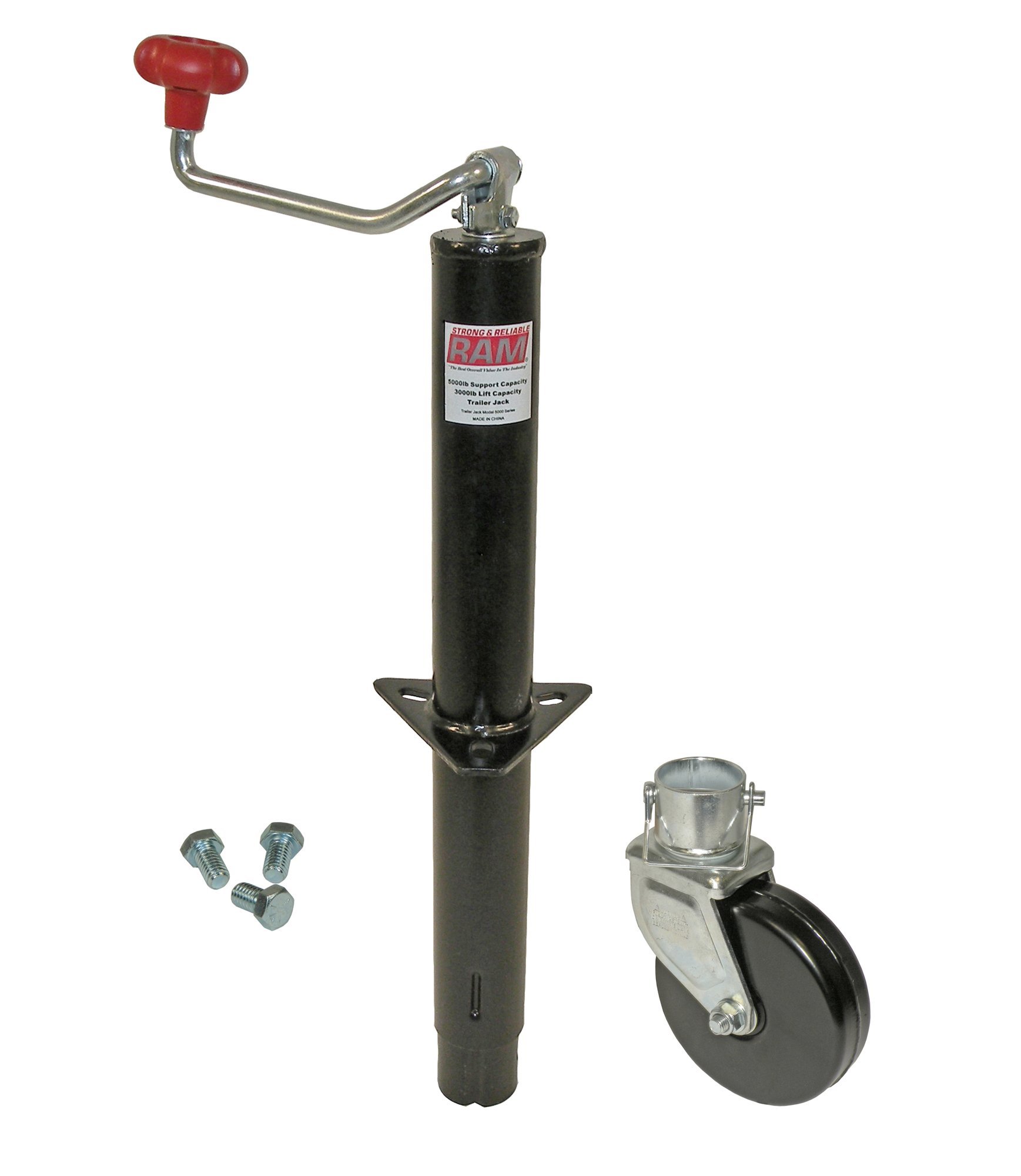 RAM A-Frame Trailer Jack with Wheel and Mounting Hardware - Heavy Duty Stabilizer for RV, Boat, and Utility Trailers