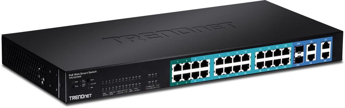 TRENDnet TPE-224WS 24-Port Gigabit Web Smart PoE Switch | 24 x PoE+ Ports @30W | 48Gbps Switching | VLAN | QoS | Ideal for IP Cameras, VoIP Phones & Wireless Access Points | Network Switch for Home & Office Use