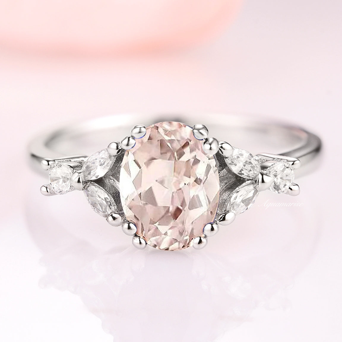 Elegant Oval Morganite Ring in Sterling Silver - Perfect for Engagement, Wedding & Anniversary Gifts