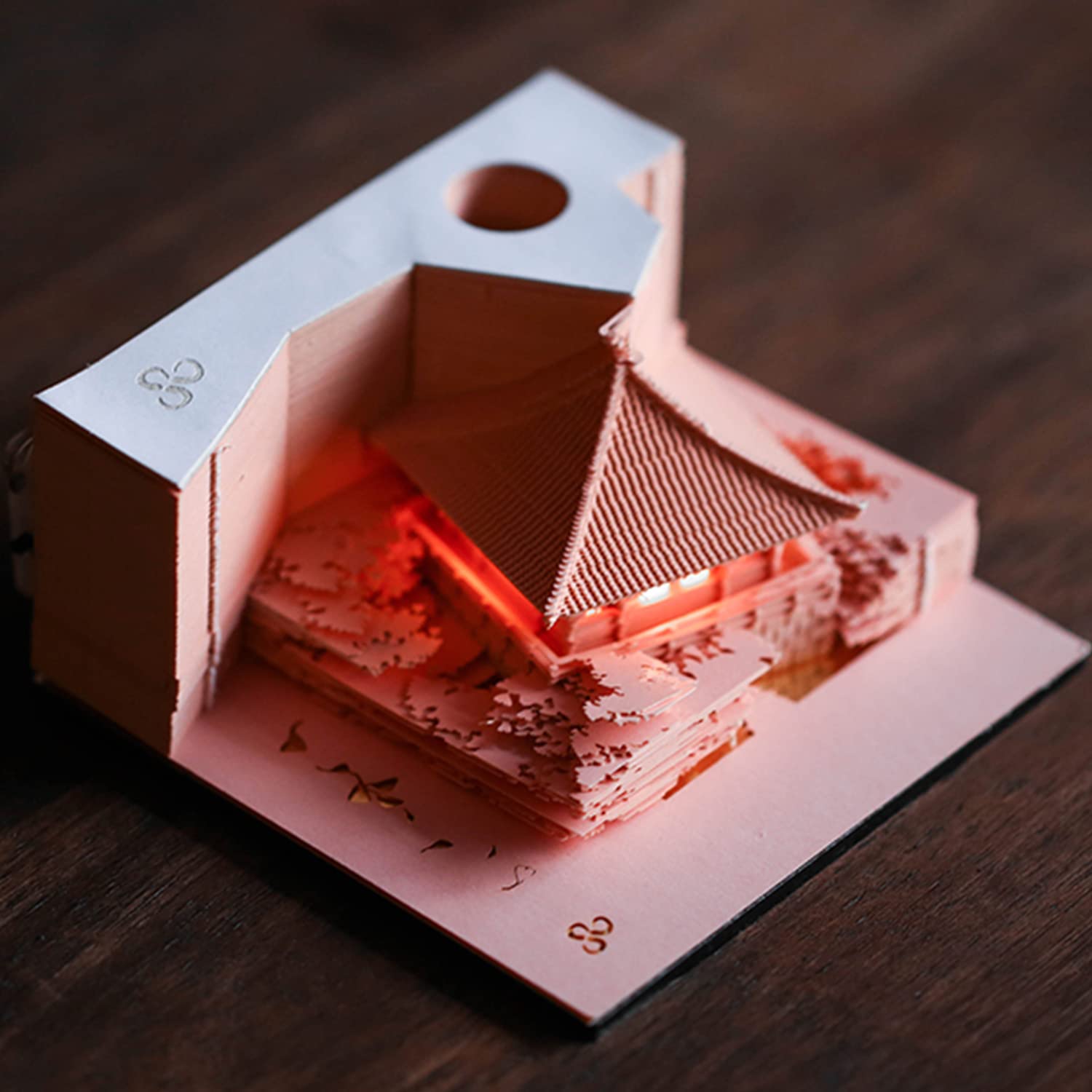3D Memo Pad with Light - Cloud Pavilion Art Post Notes, Building Block Paper Craft Mini Notepad in Fabric Gift Box (Pink) - Perfect for Office Desk, Home Decor & Creative Gift Giving