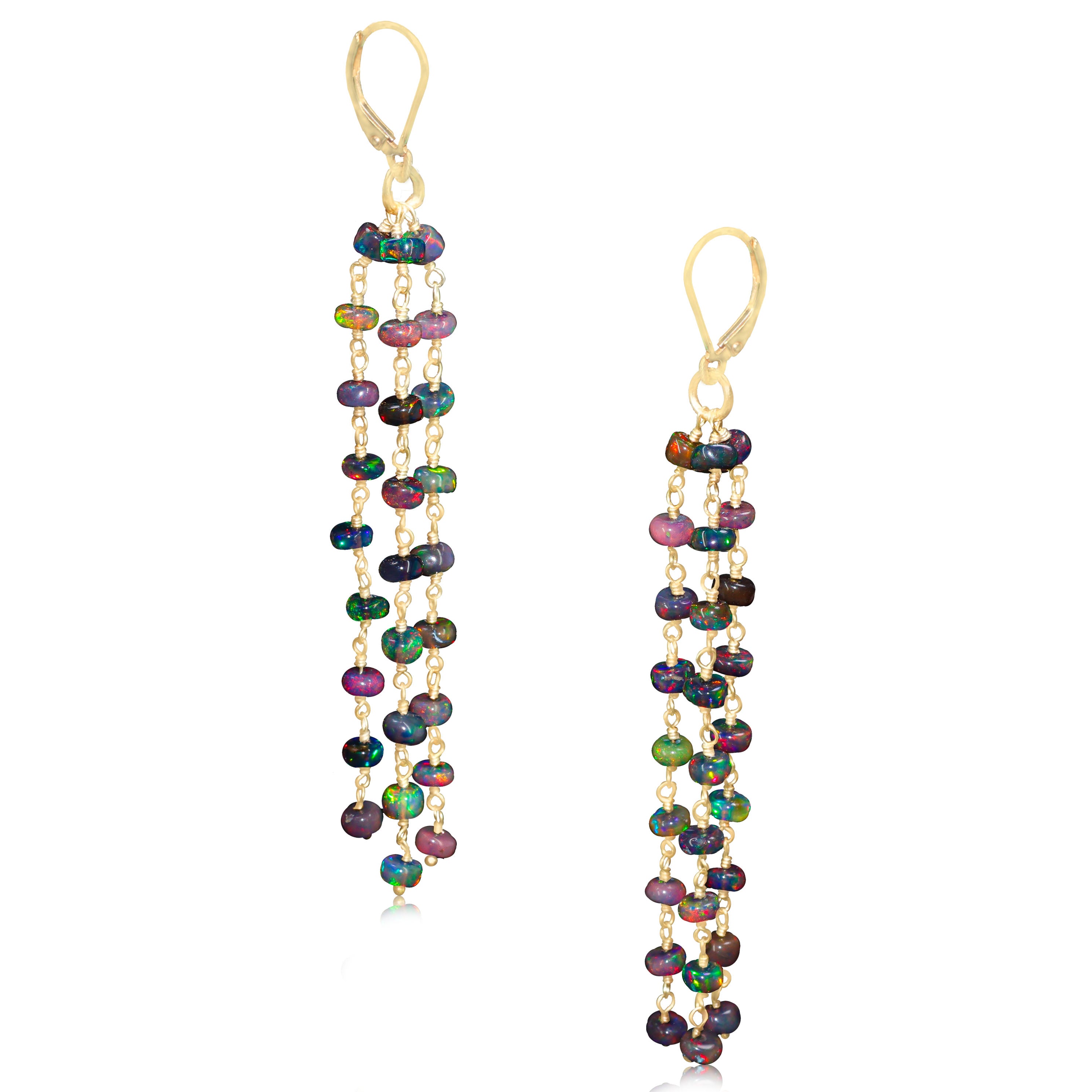 Natural Black Opal 3 Line Dangle Drop Handmade Earrings for Women | Genuine Opal Jewelry Gift | Elegant Boho Style for Parties, Weddings & Special Occasions