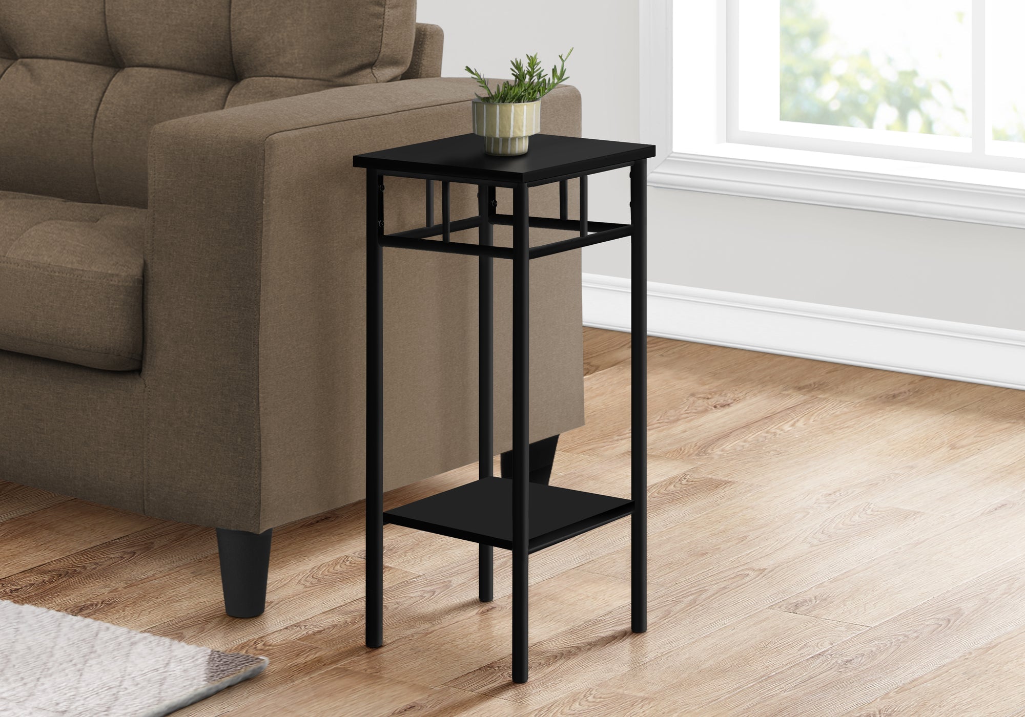 Modern Accent Table 28 Inch Height Black Finish with Sturdy Metal Frame - Perfect for Living Room, Bedroom, or Entryway Decor