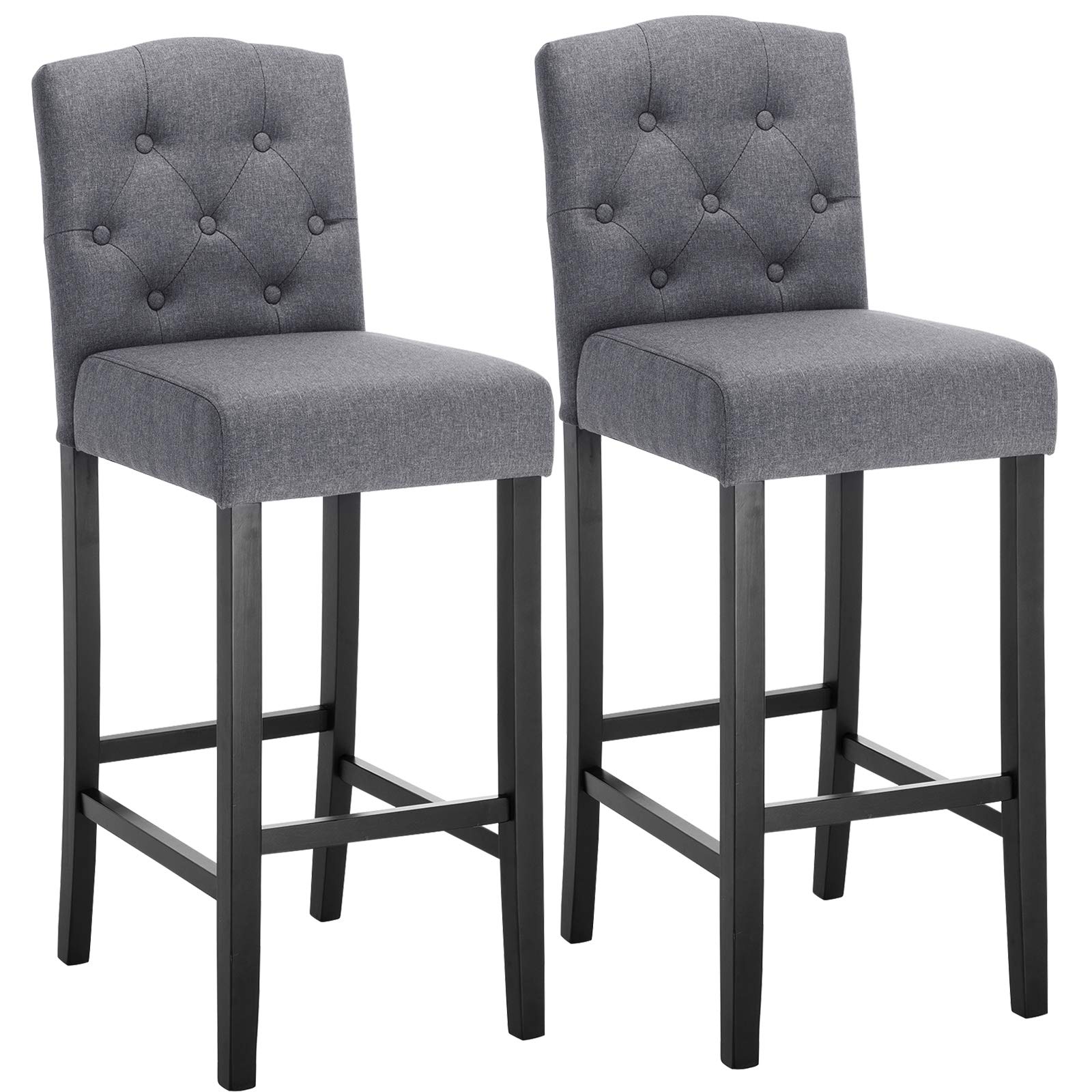 WOLTU Set of 2 Dark Grey Wooden Bar Stools with Wood Legs - Counter Height Breakfast Kitchen Stools for Dining, Bar, and Home Decor