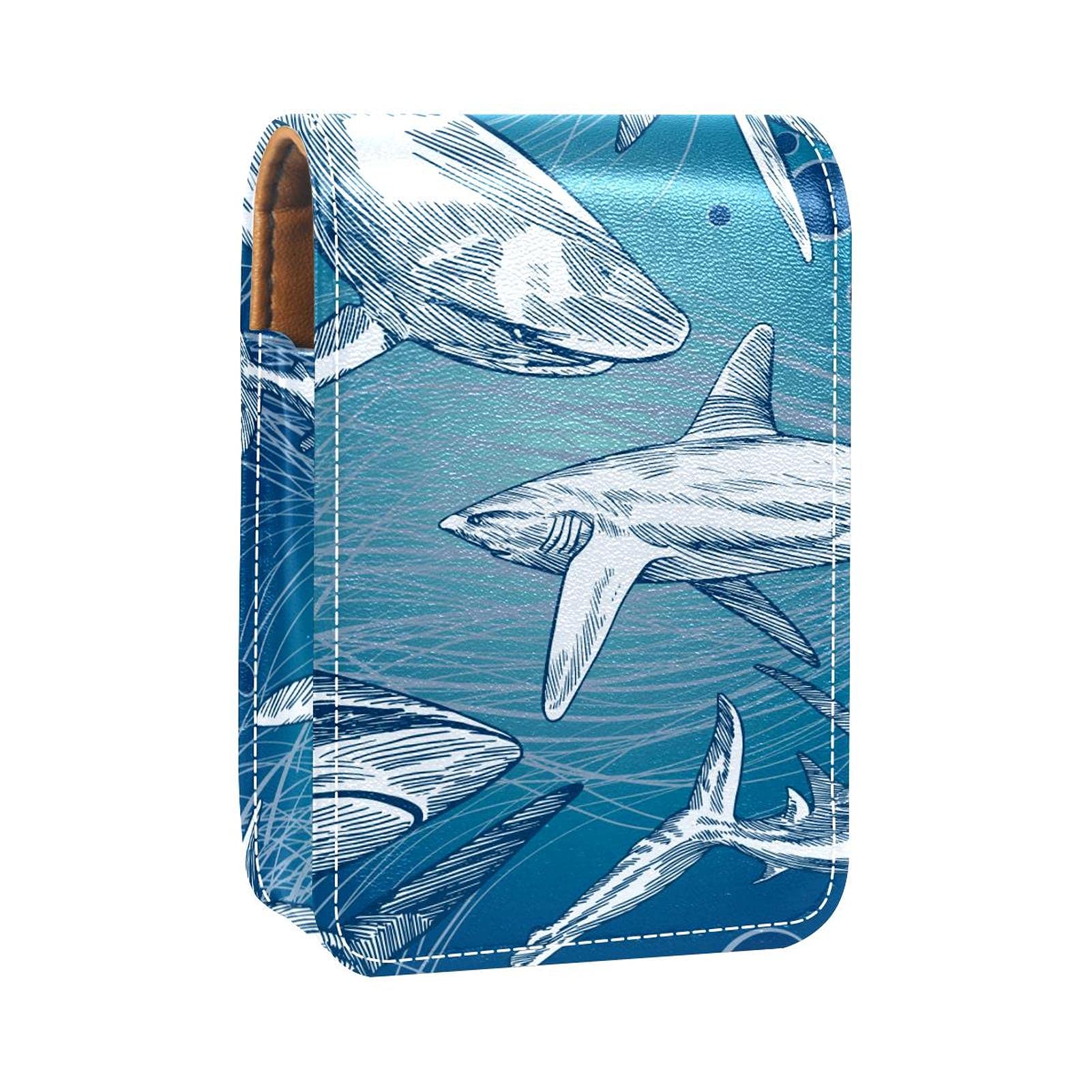 Shark Bubble Lip Gloss Holder & Lipstick Case with Mirror - Portable Travel Makeup Bag, Mini Leather Cosmetic Pouch Holds 3 Lipsticks - Perfect for Travel, Daily Use & On-the-Go Touch Ups