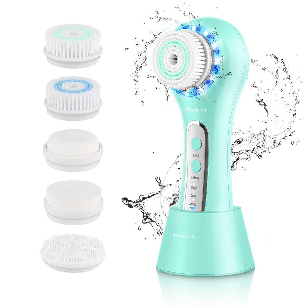 MALKERT Electric Facial Cleansing Brush - 5 Heads, 3 Modes, Waterproof for Deep Cleansing & Exfoliating - Perfect for Daily Skincare Routine