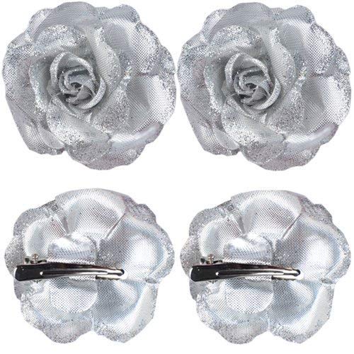 Wizme Silver Flower Hair Clips for Women - Hair Accessories Set of 2 (10g) - Perfect for Weddings, Parties & Everyday Style