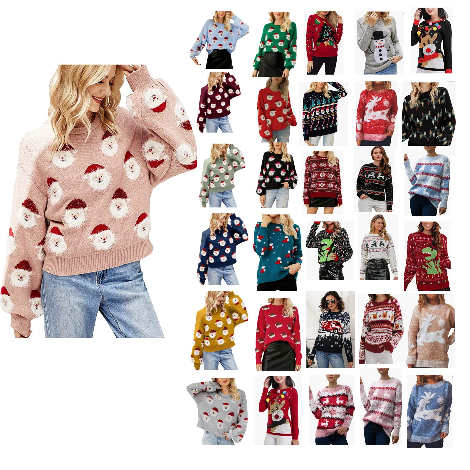 Festive Ugly Christmas Sweater for Women - Cozy Knitted Pullover with Santa Claus & Snowflakes Design - Perfect for Holiday Parties & Family Gatherings