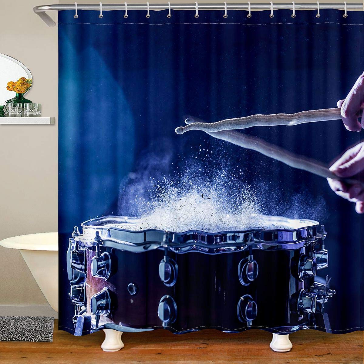 Feelyou Drum Kit Music Themed Shower Curtain Set - 72x72 Inch Waterproof Microfiber Bathroom Curtain with Musical Instrument Print - Perfect for Bathroom Decor, Kids' Rooms & Music Lover Gifts