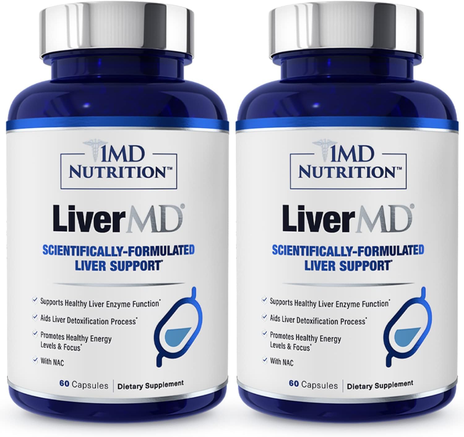 1MD LiverMD - Premium Liver Support Supplement with Siliphos Milk Thistle Extract | Highly Bioavailable Formula for Liver Detox & Health | 60 Capsules (2-Pack) | Supports Alcohol Recovery, Fatty Liver & Overall Wellness