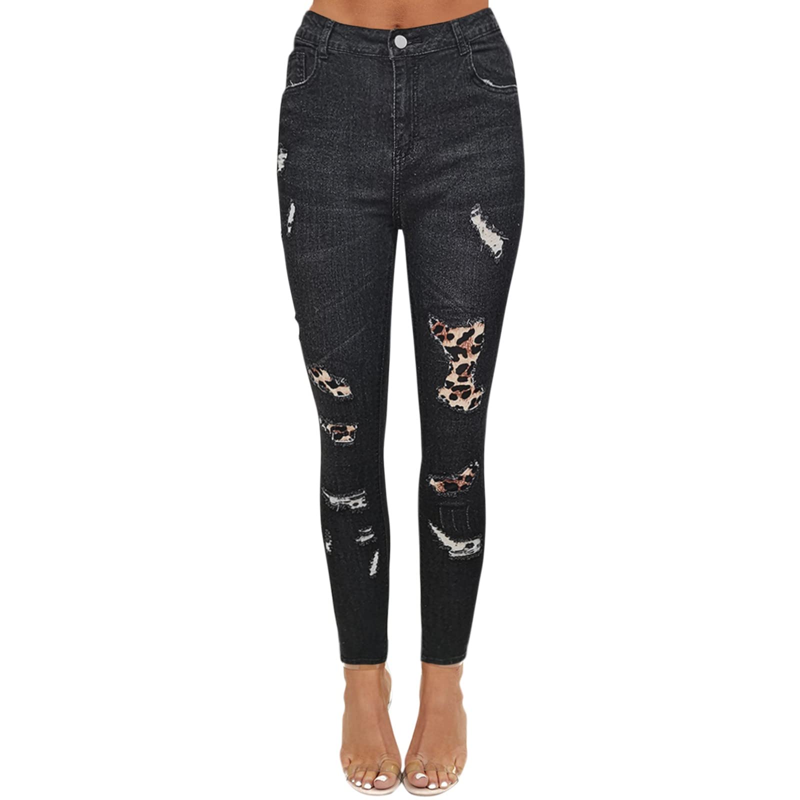 Women's Red Skinny Jeans with Pockets & Leopard Print - Classic Denim Pants for Casual Wear | Perfect for Date Nights & Weekend Outfits
