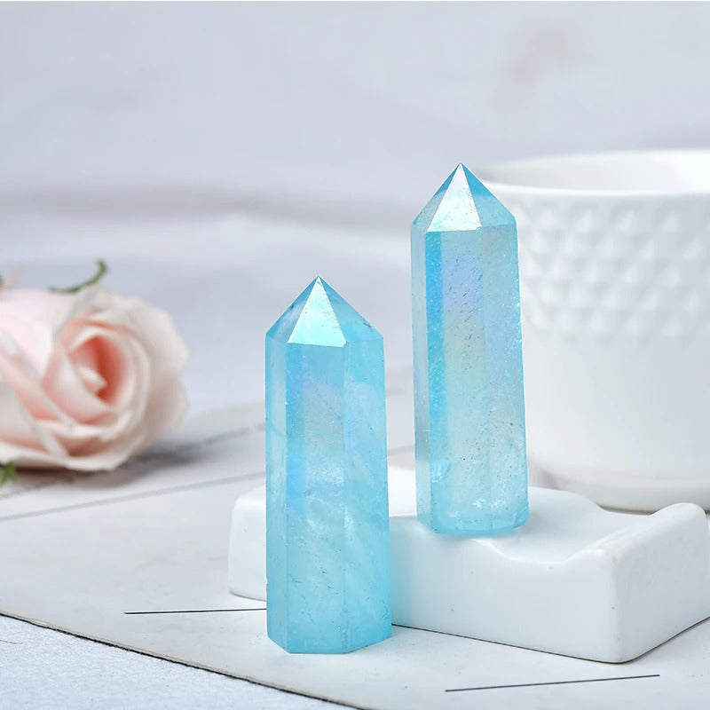 Blue Aura Quartz Crystal Tower - Natural Healing Stone for Meditation, Energy Cleansing & Home Decor