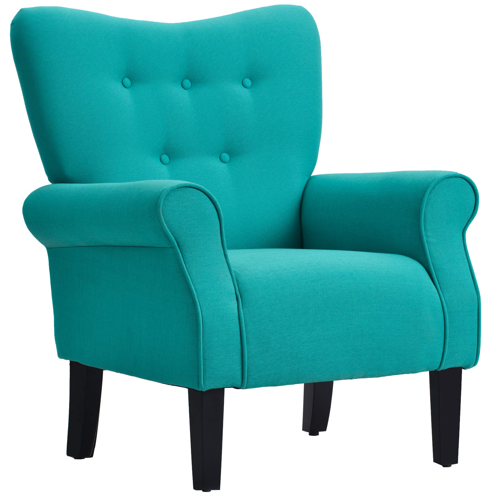 Mid-Century Modern Accent Chair - Tufted Upholstered Armchair for Living Room, Bedroom & Office - Cyan Blue Leisure Sofa Chair for Reading Nook & Lounge Areas